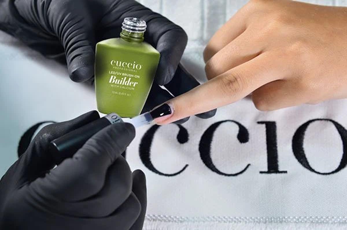 Cuccio application on natural nail showing reinforcement of weak nails for added strength benefit