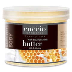 Cuccio jar front view showing brand and milk and honey benefits