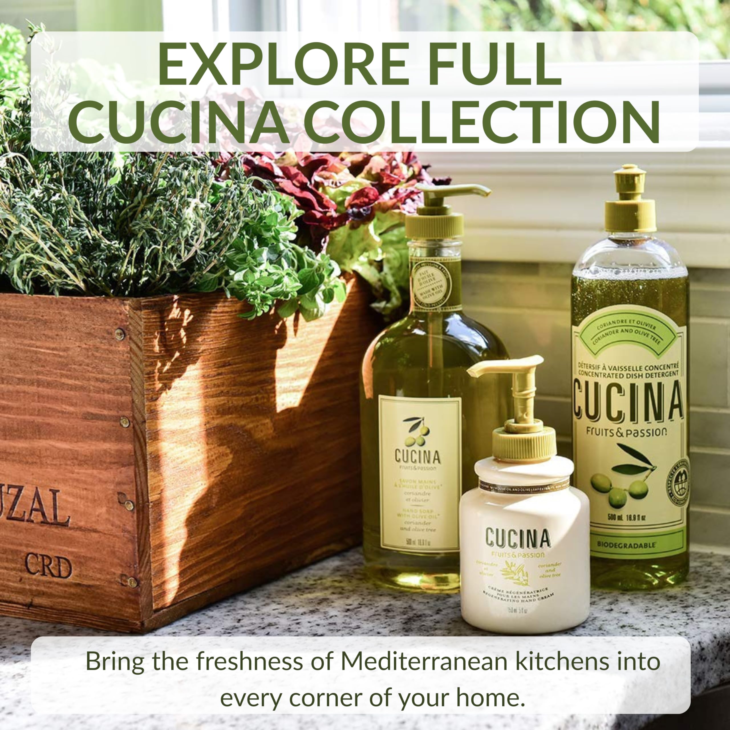 Cucina reusable glass dispenser topped up from 1L refill promoting reusable bottle use