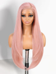 cuiud front view of pink lace front wig showing natural hairline and instant style benefit