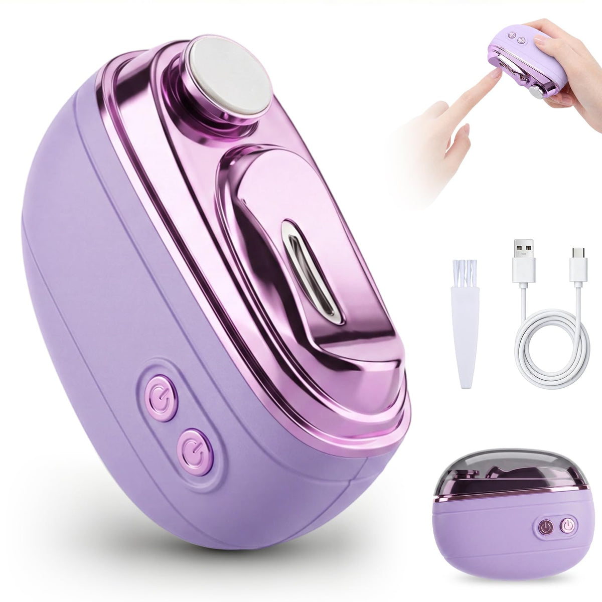 cuoct front view of purple trimmer showing compact design and benefit of easy storage