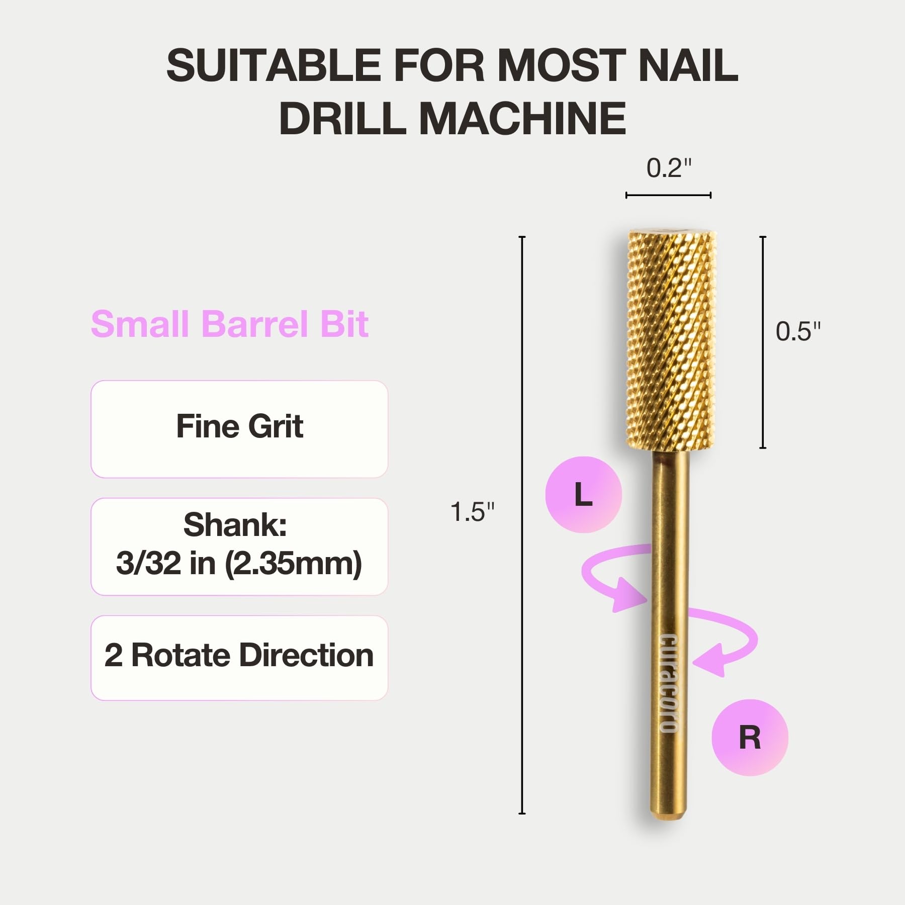 CURACORO shank size scale comparison showing 3/32" fit compatibility