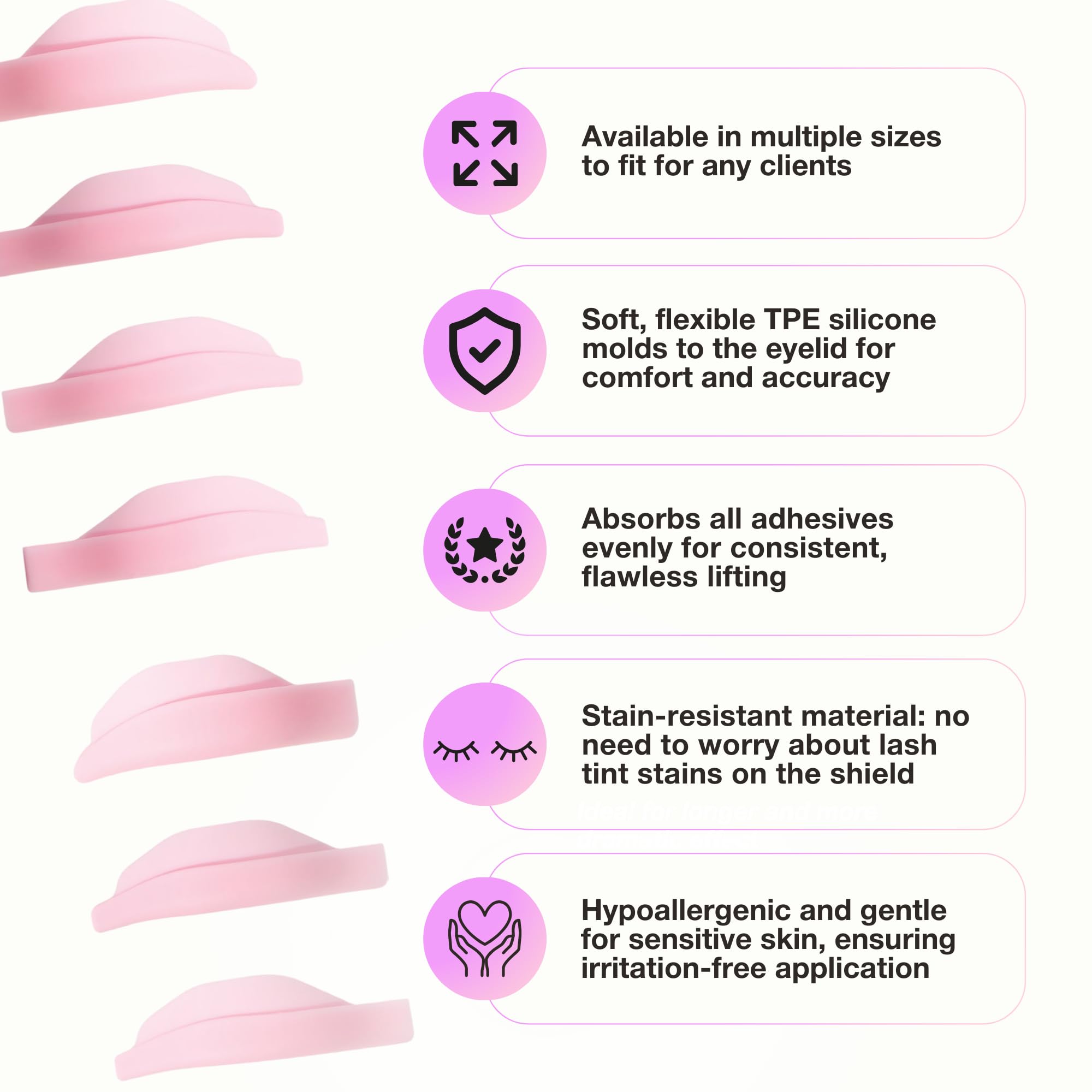 CURACORO arranged rods displaying seven sizes for tailored lash shaping