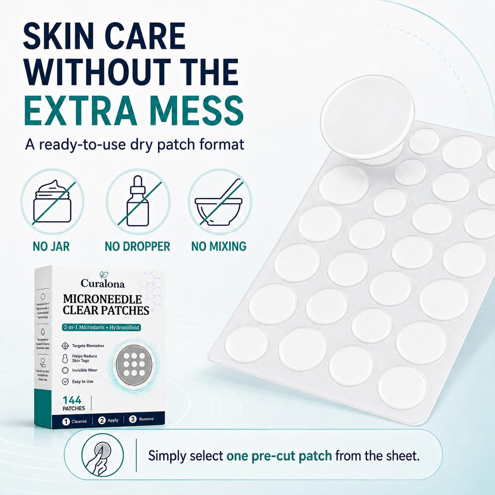 Curalona pack size with 144 patches illustrating long-lasting supply benefit