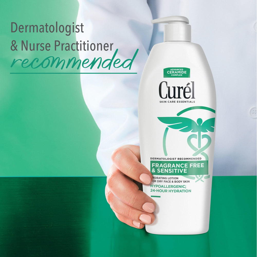 Curel being applied to forearm illustrating soothing hydration