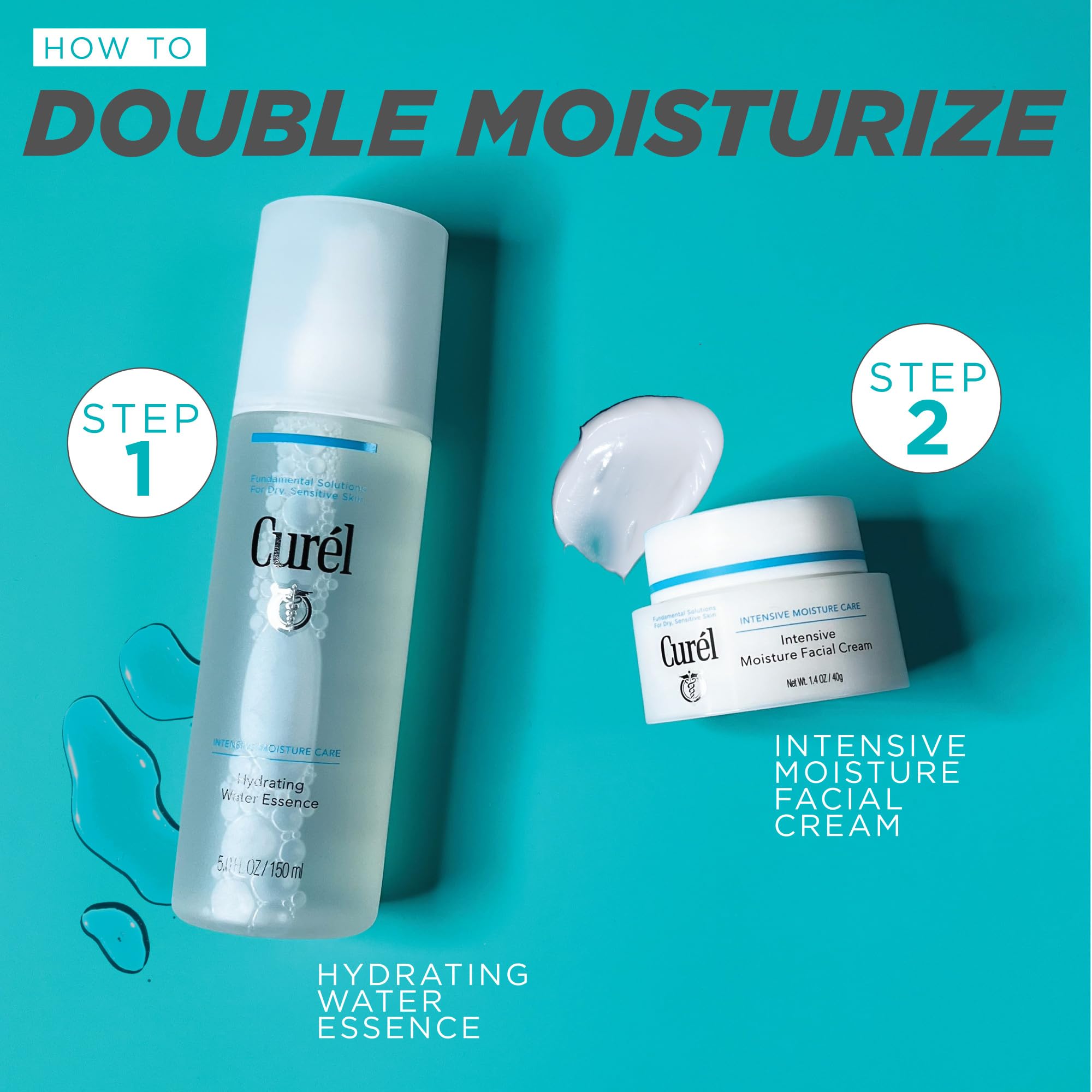 Curel jar staged with hydrating essence illustrating layering routine