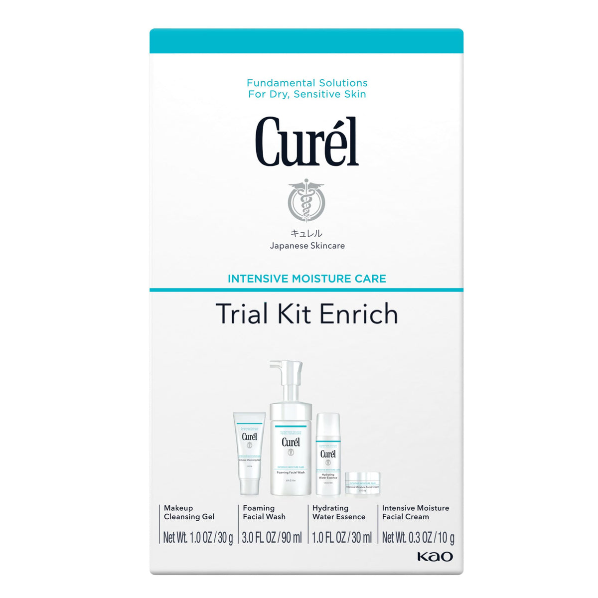 Curel trial kit front packaging showing compact travel set and benefits