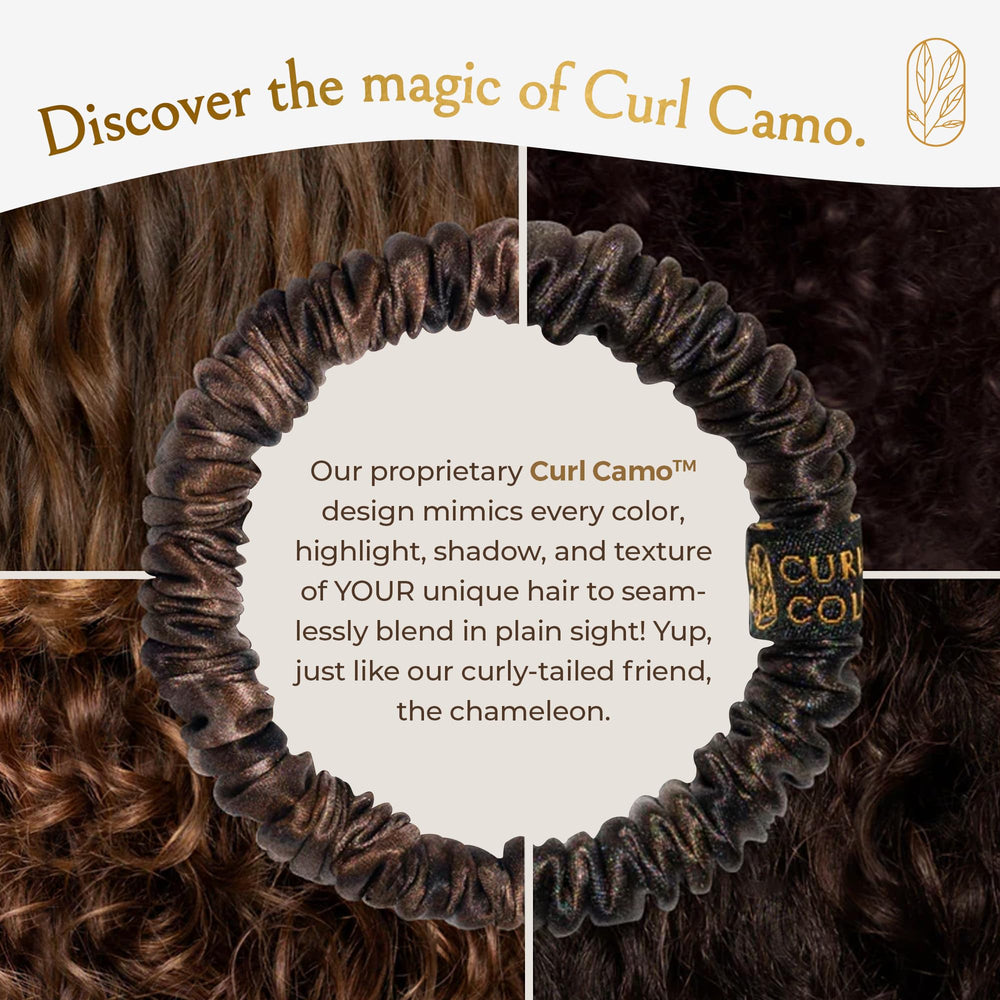 Curlfriend Collective scrunchie worn in a high ponytail showing secure hold and curl definition