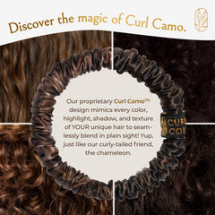 Curlfriend Collective scrunchie worn in a high ponytail showing secure hold and curl definition