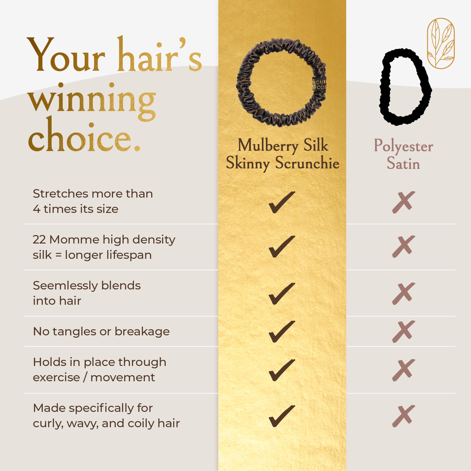 Curlfriend Collective scrunchie side profile next to a coin to show slim scale and discreet look