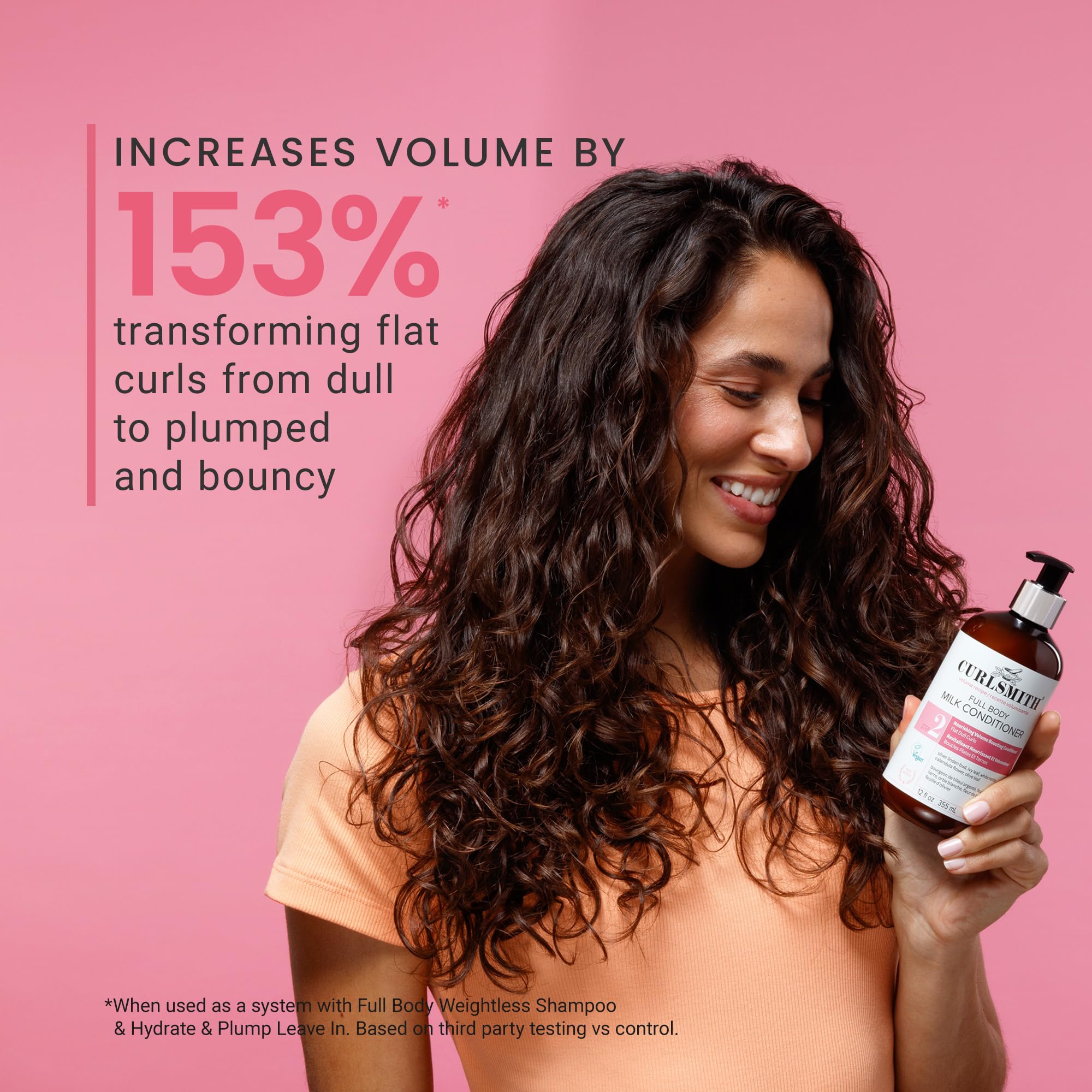CURLSMITH before and after curls demonstrating added lift and fuller-looking volume