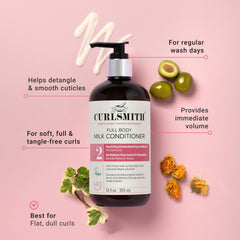 CURLSMITH creamy conditioner texture close-up highlighting lightweight feel and easy spreadability