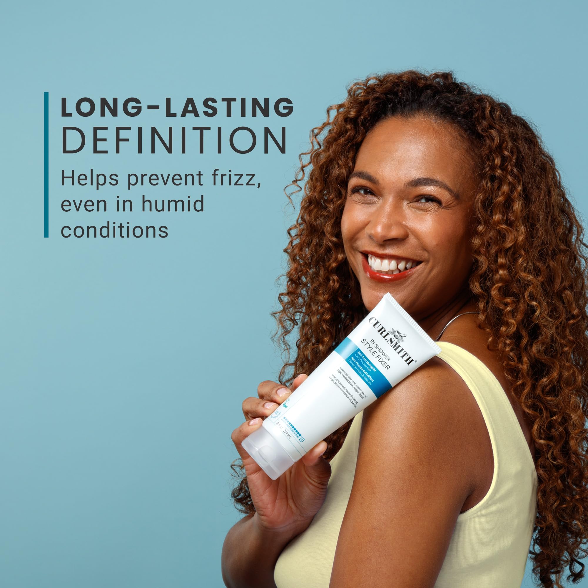 CURLSMITH gel being applied to wet curls for defined styling benefit