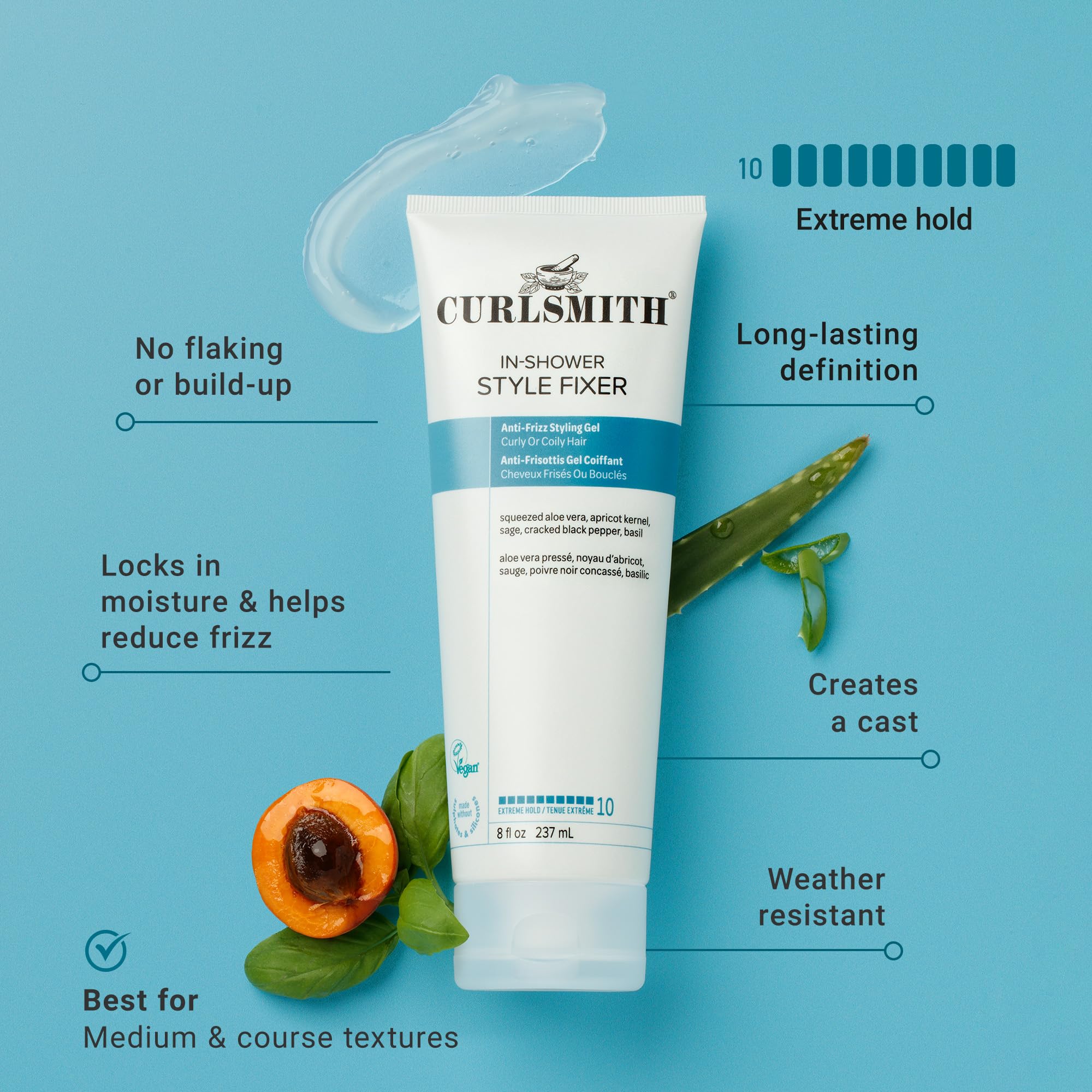 CURLSMITH gel texture on hand showing smooth, non-flaky formula benefit