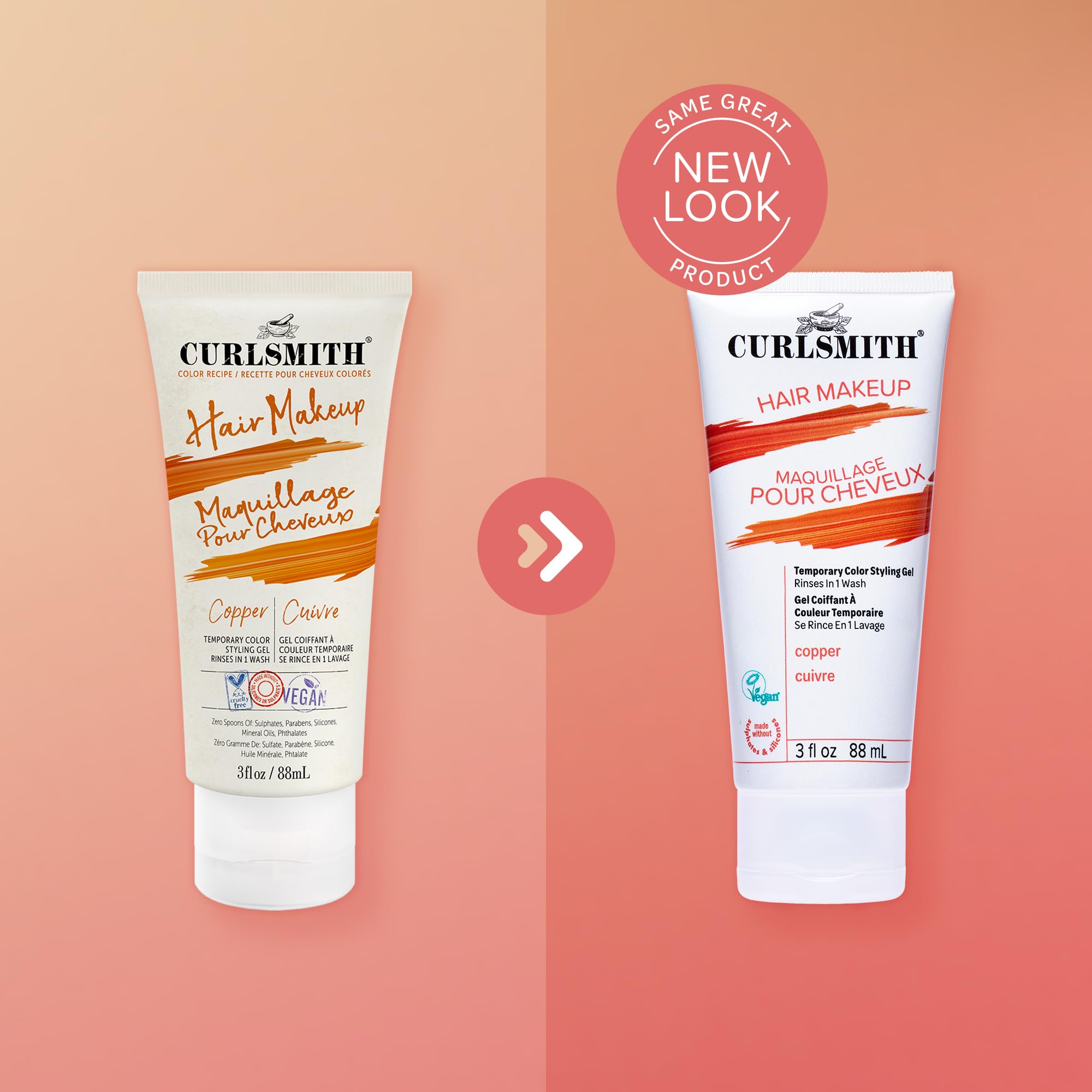 CURLSMITH 3 oz bottle next to hand to show scale and portable convenience