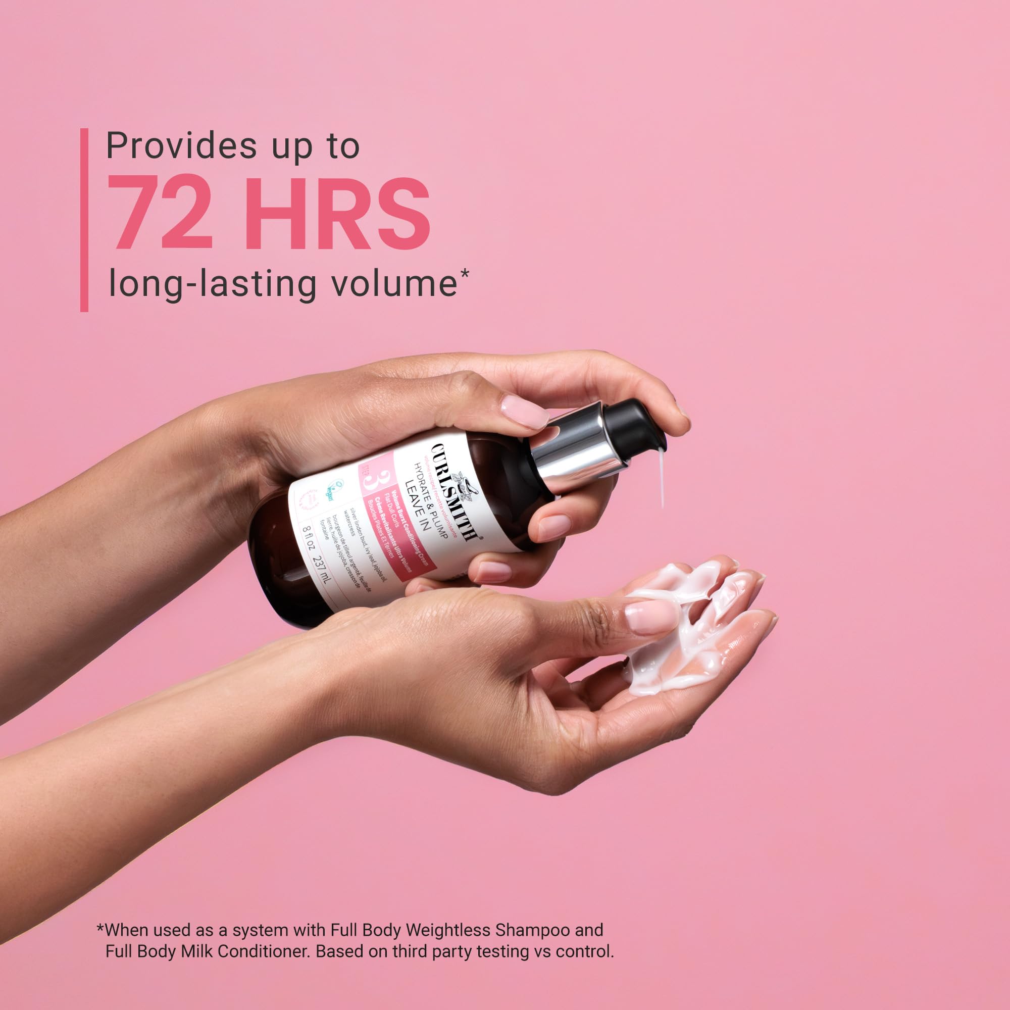 CURLSMITH applied to damp curls to show instant plumping and moisture