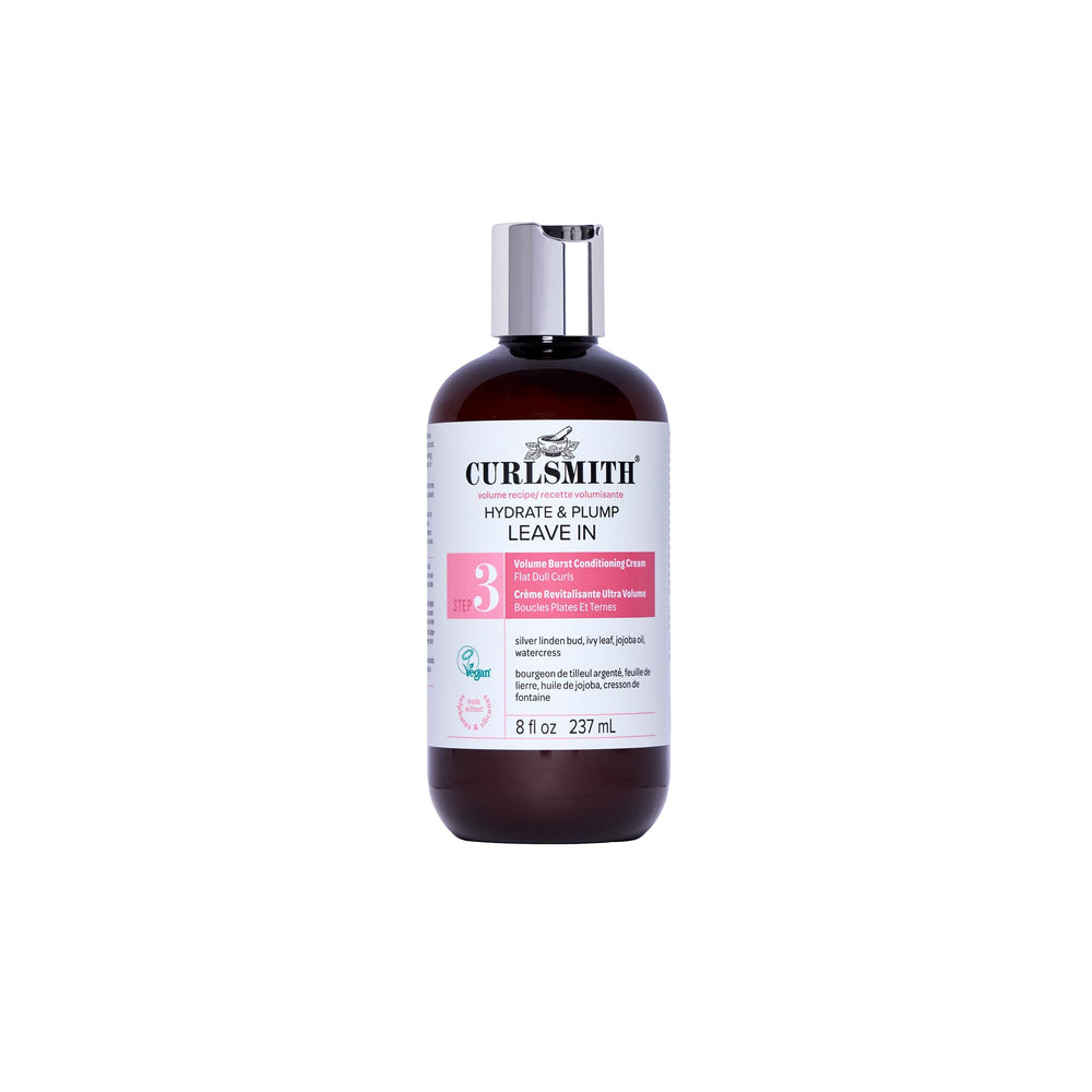 CURLSMITH front packaging showing leave in conditioner and volumizing benefit
