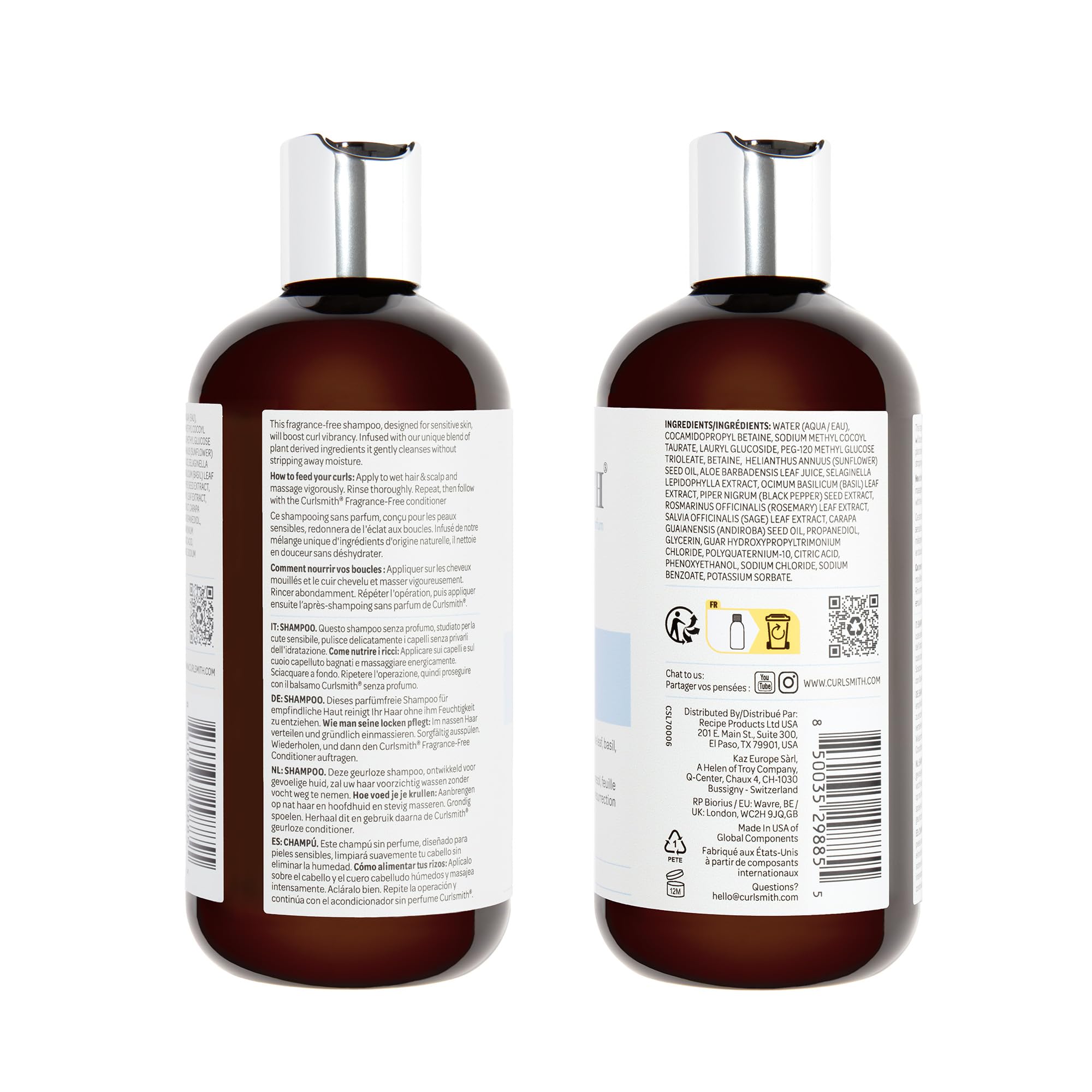 CURLSMITH lifestyle bathroom shelf scene showing neutral-scent routine benefit