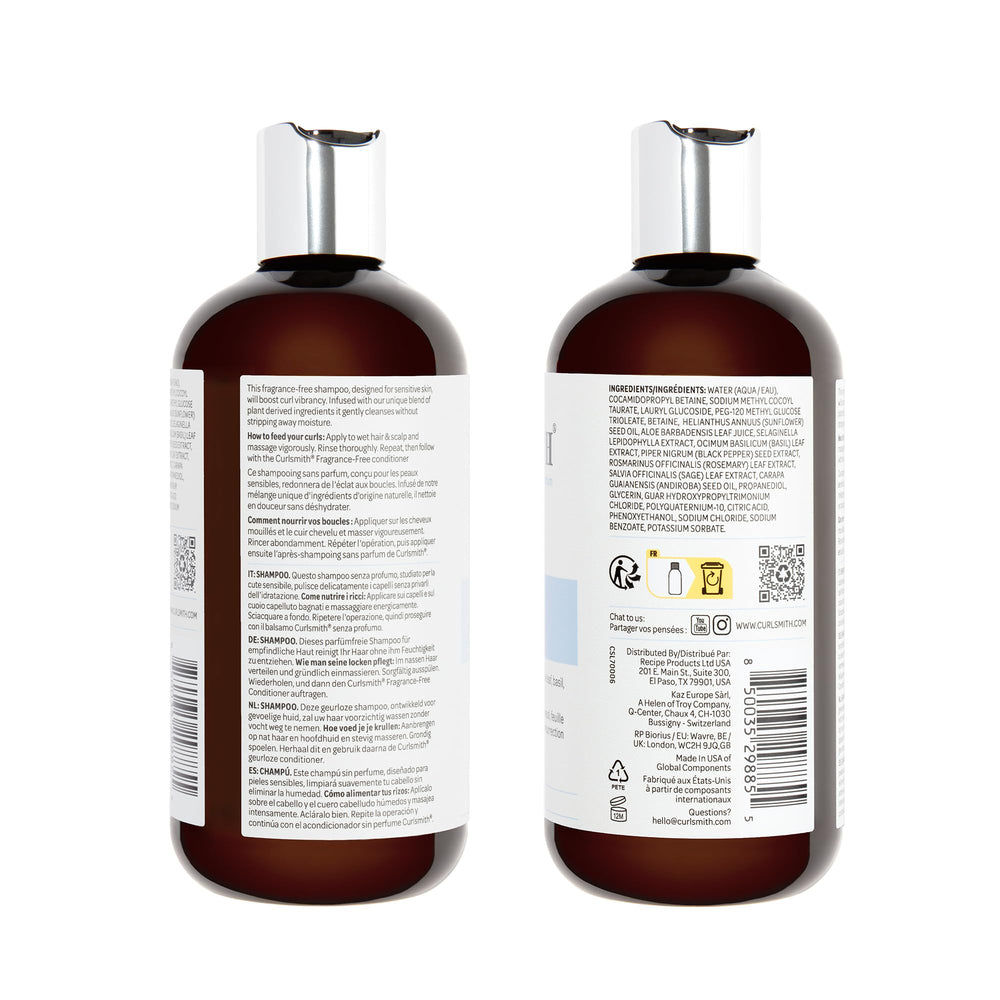 CURLSMITH lifestyle bathroom shelf scene showing neutral-scent routine benefit