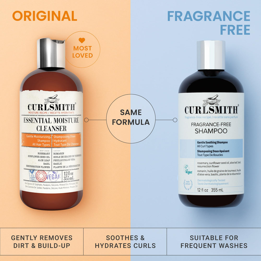 CURLSMITH paired shampoo and conditioner showing system hydration benefit