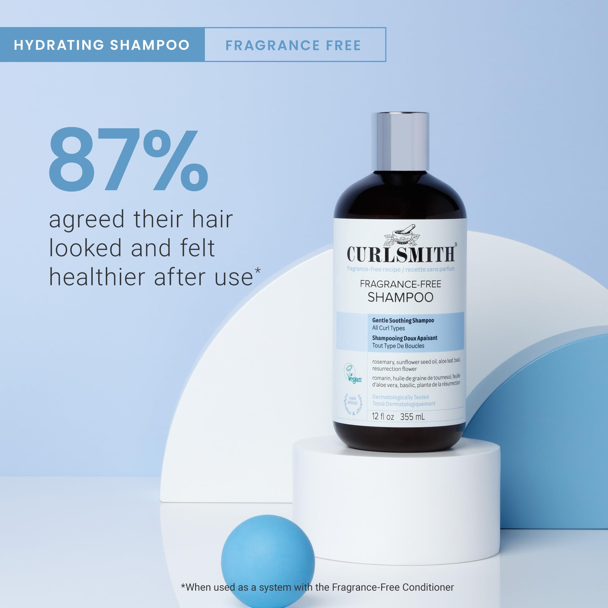 CURLSMITH shampoo being applied in shower showing easy rinse benefit