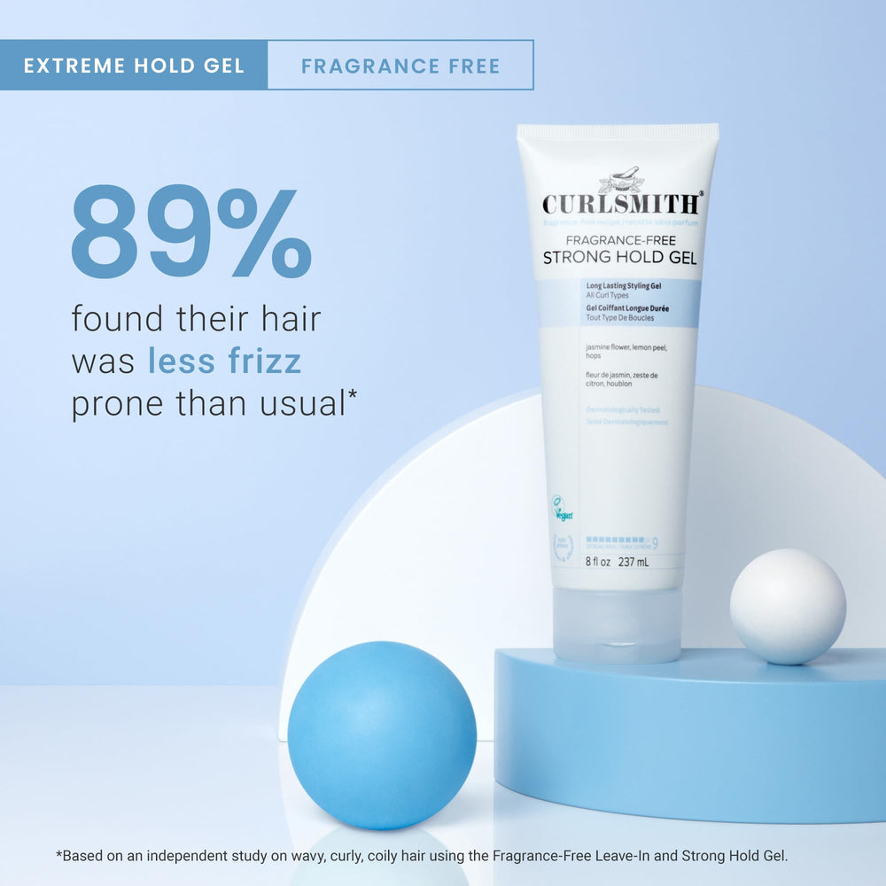 CURLSMITH 8 oz gel in hand illustrating scale and travel-friendly size