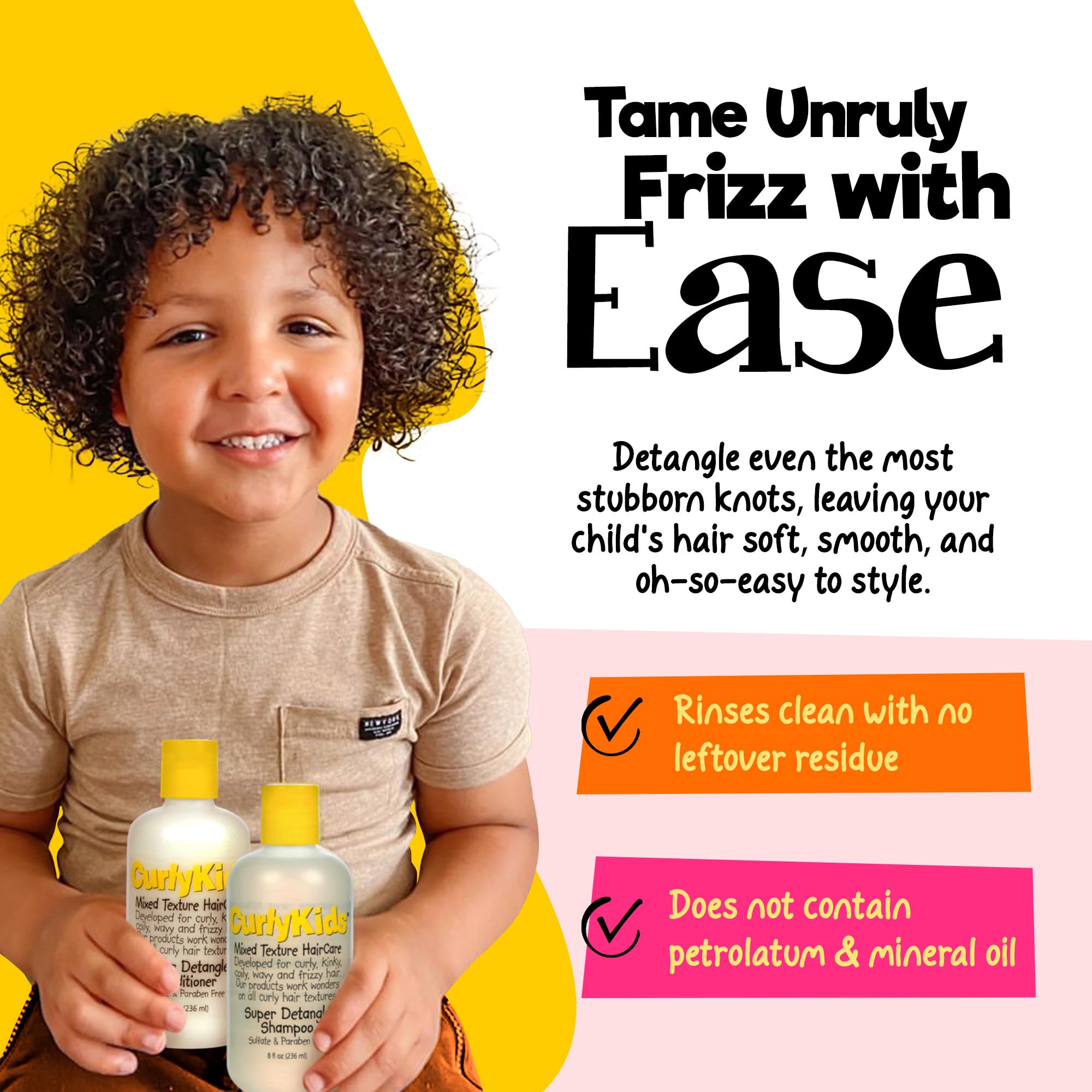 CurlyKids conditioner bottle angled showing moisturizing benefits and label details