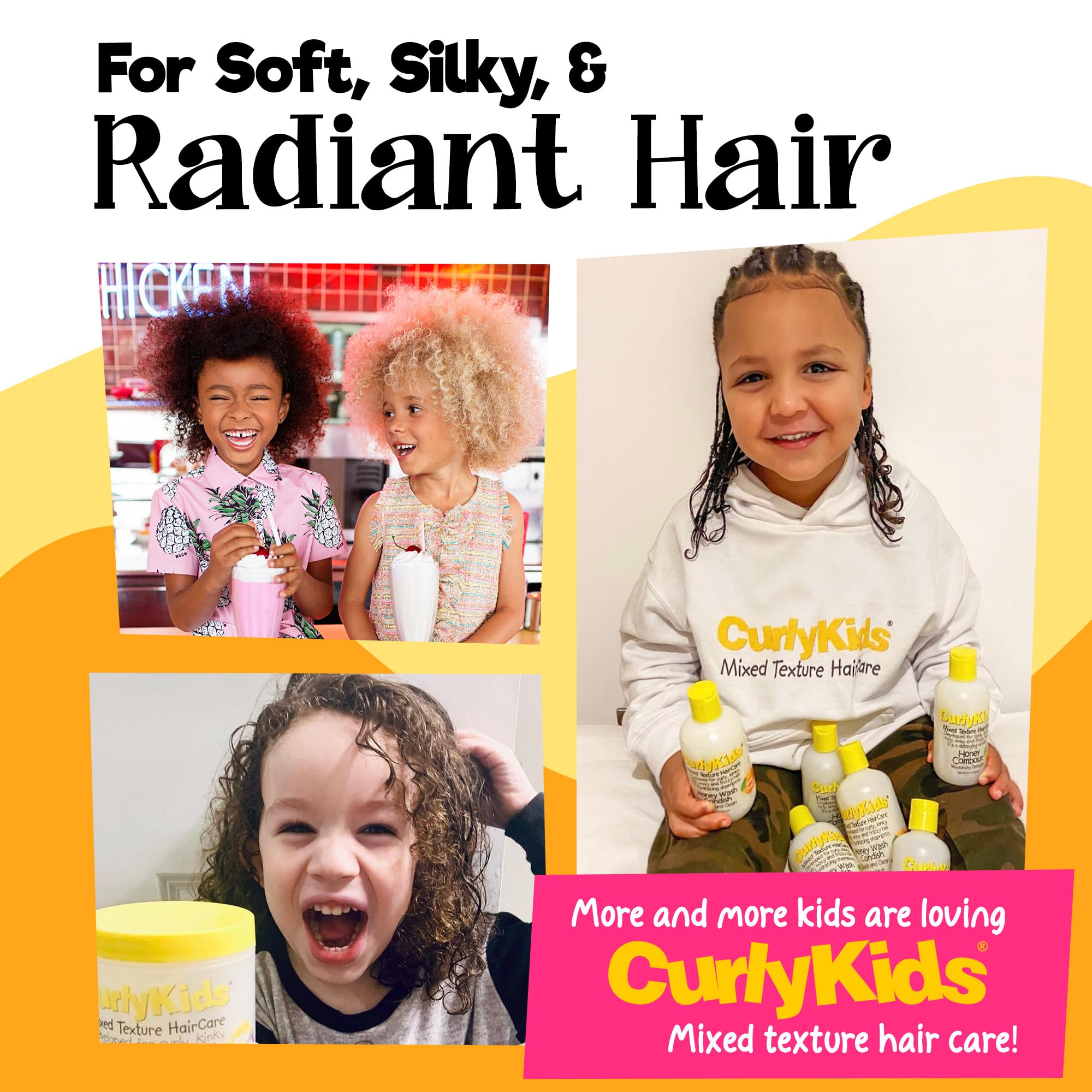 CurlyKids set lined up communicating streamlined four-step care