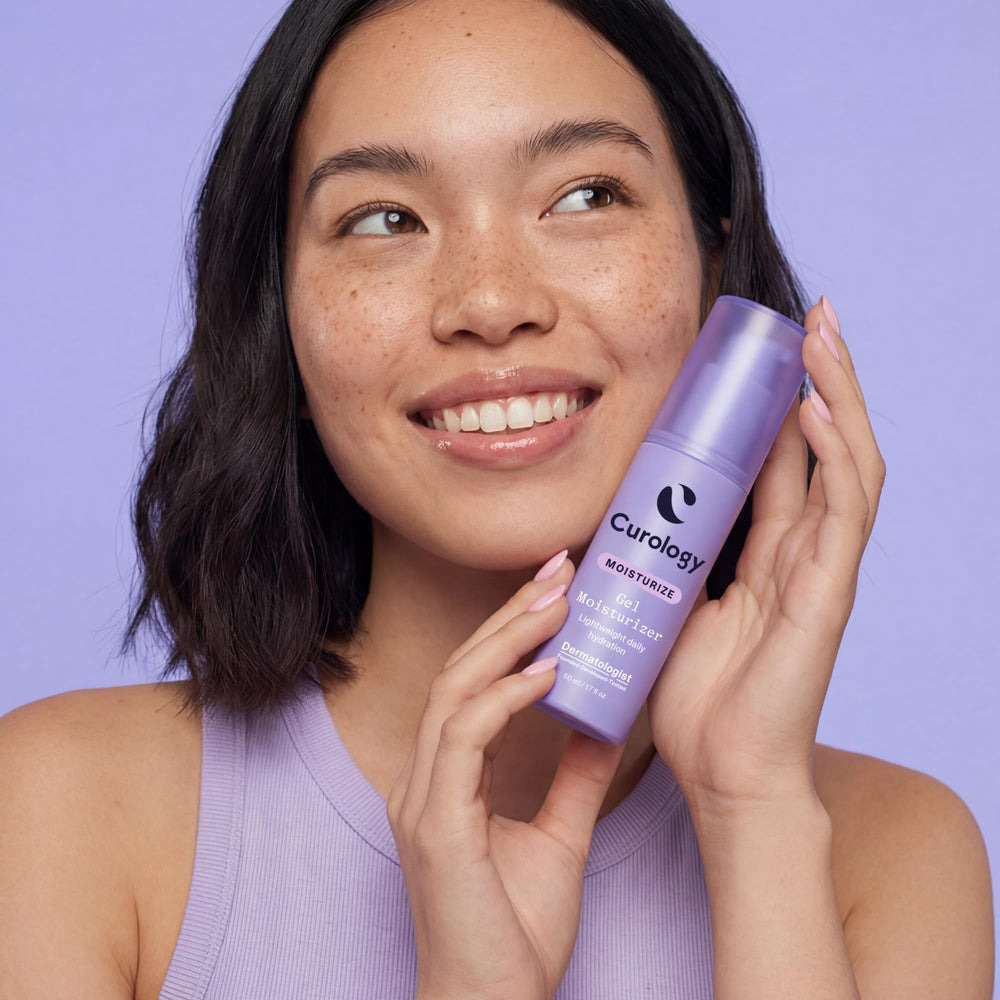 Curology close-up pump dispensing smooth gel texture for fast absorption