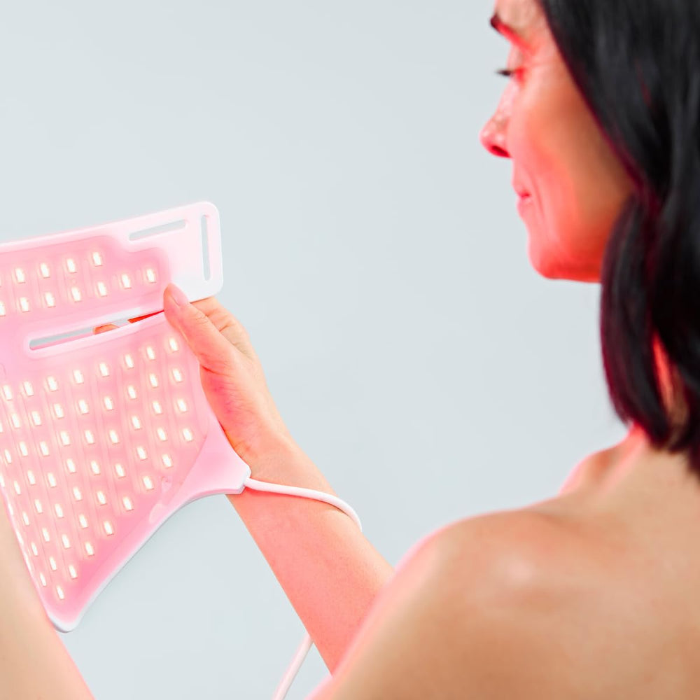 CurrentBody mask worn on model demonstrating comfortable fit and targeted décolletage benefit