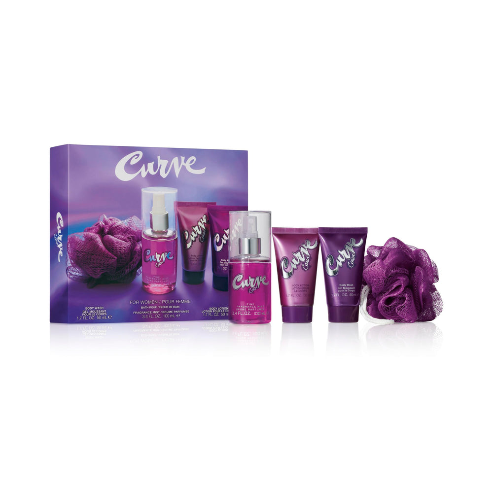 Curve Crush front packaging showing the 4-piece gift set and clear branding for gifting