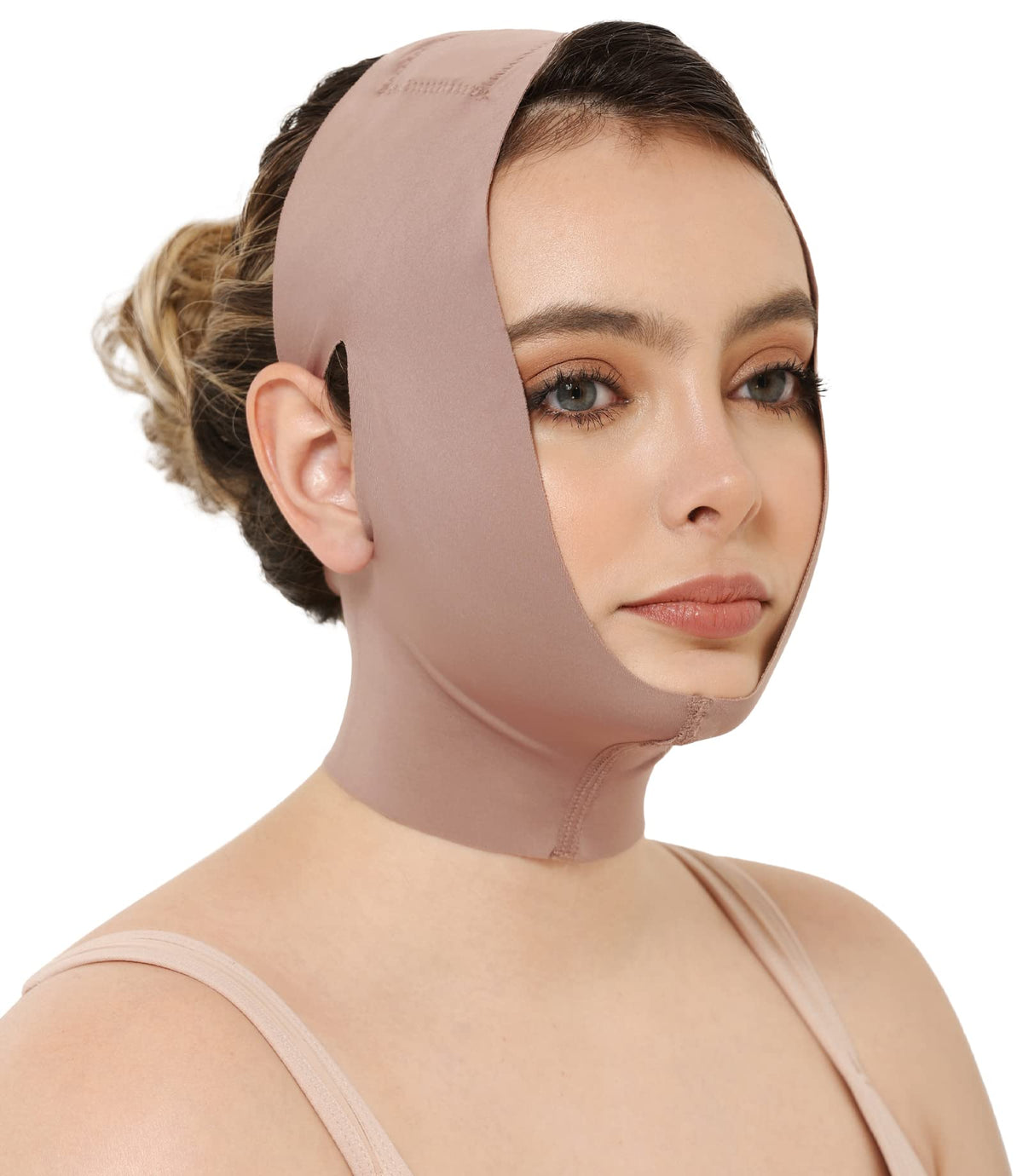 CURVEEZ front view of chin strap showing secure fit and support