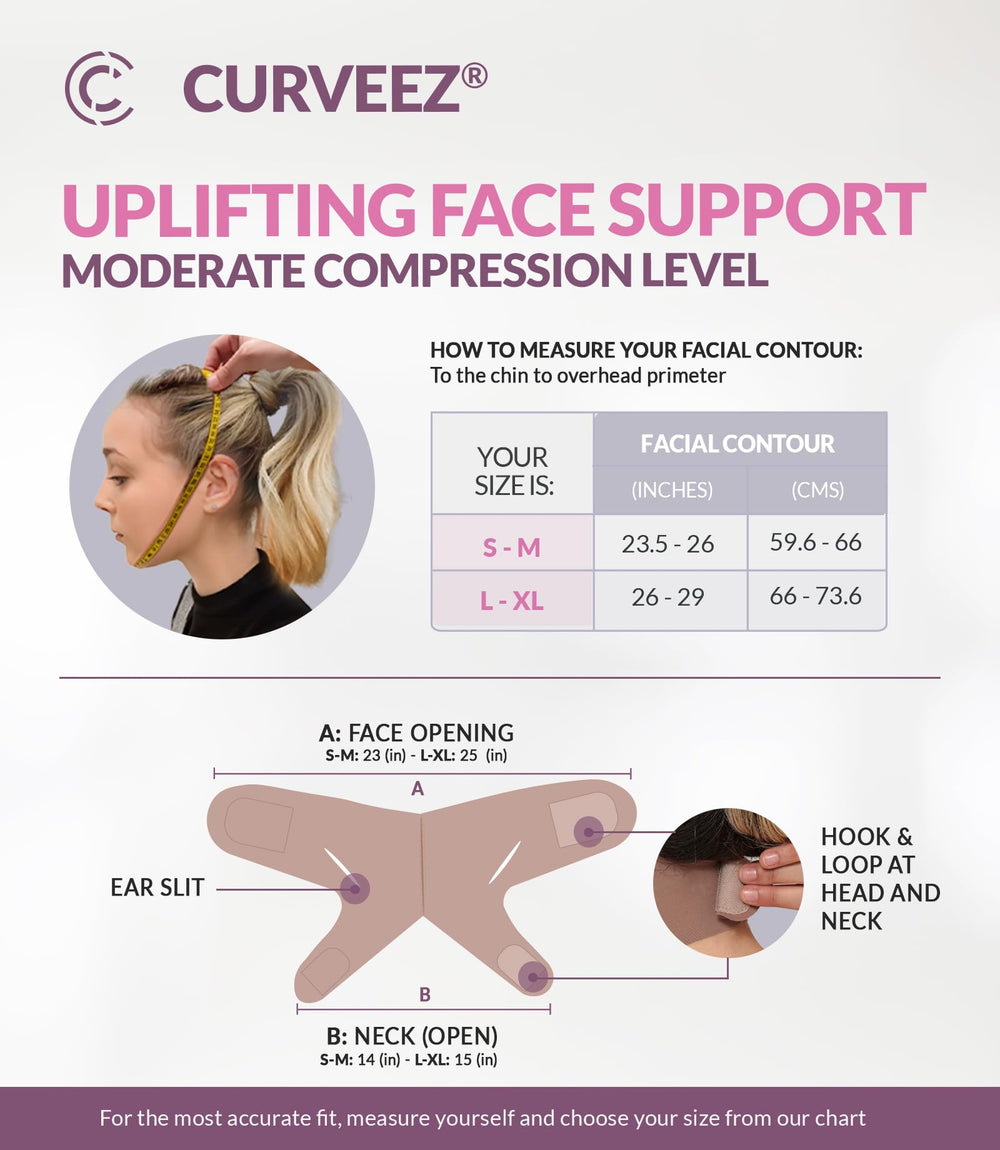 CURVEEZ strap worn after surgery demonstrating stabilized jawline support