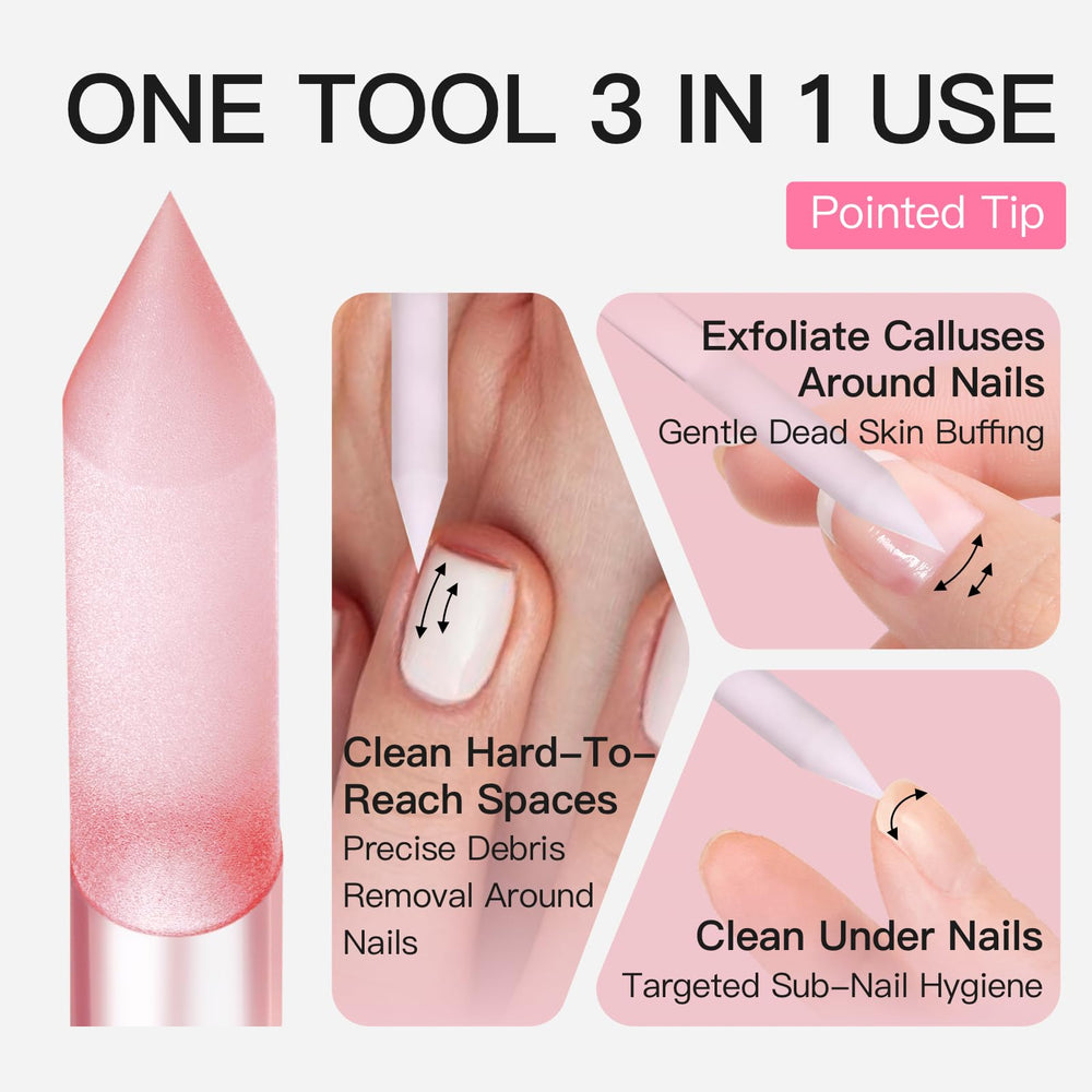 CurvLife dual-ended cuticle pusher showing hygienic glass tips for better prep