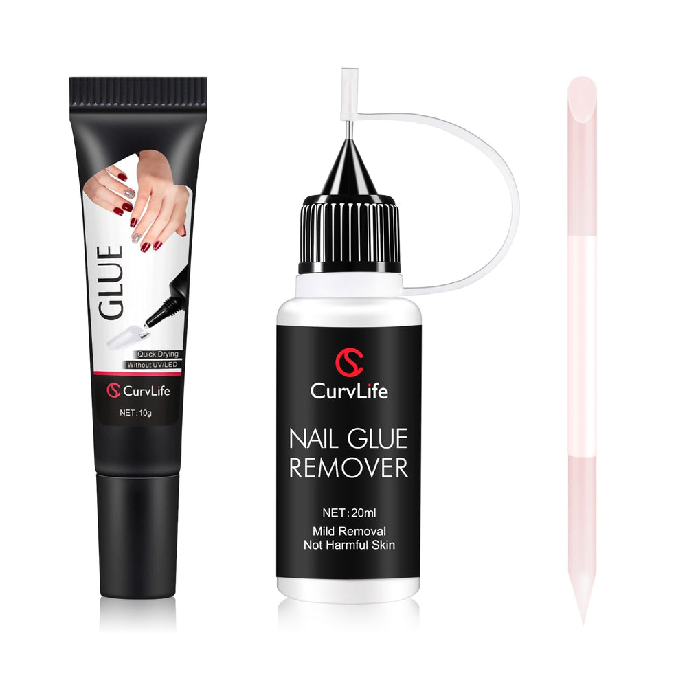 CurvLife kit front packaging showing all included tools and glue for easy application