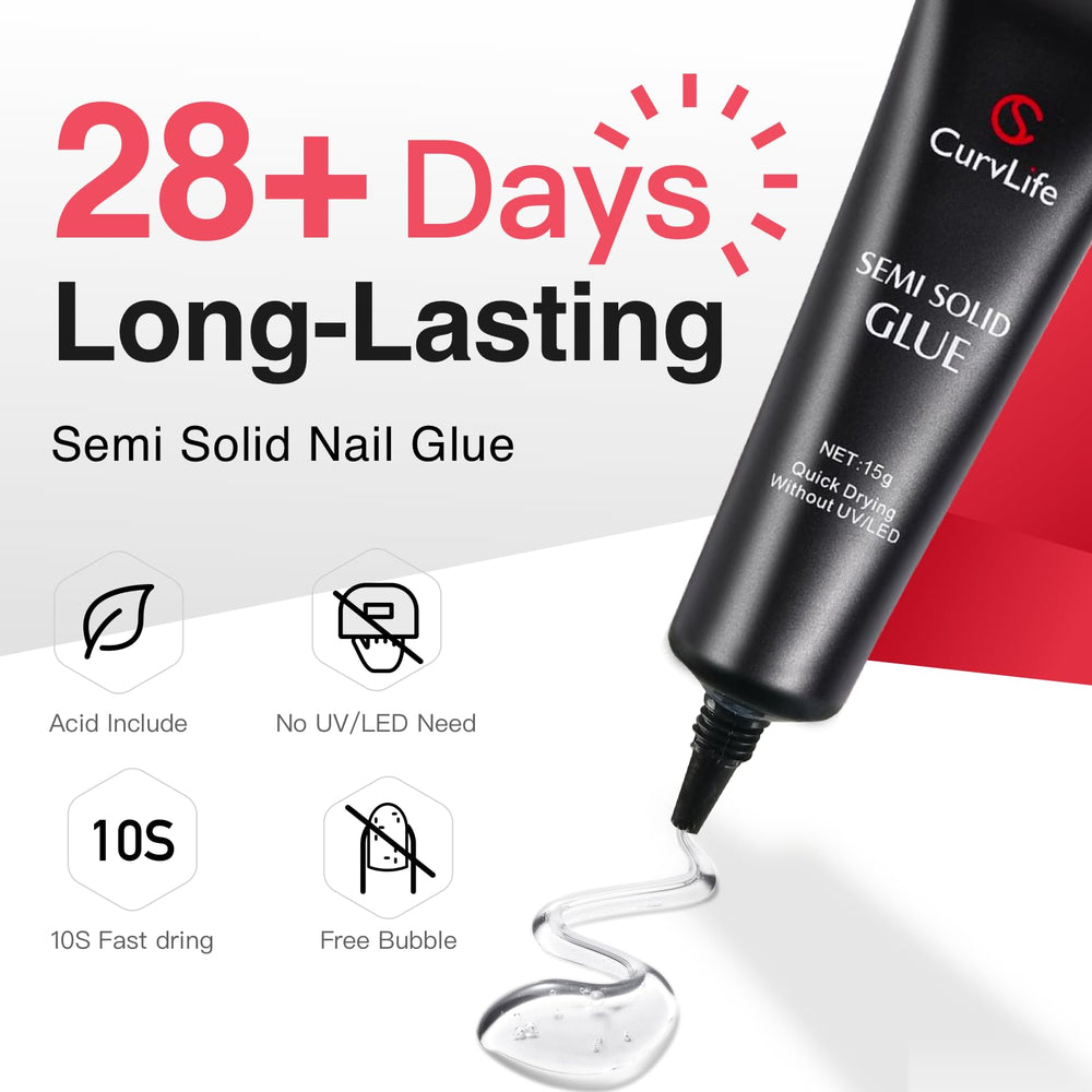 CurvLife semi-solid glue gel texture close-up for controlled bubble-free application benefit