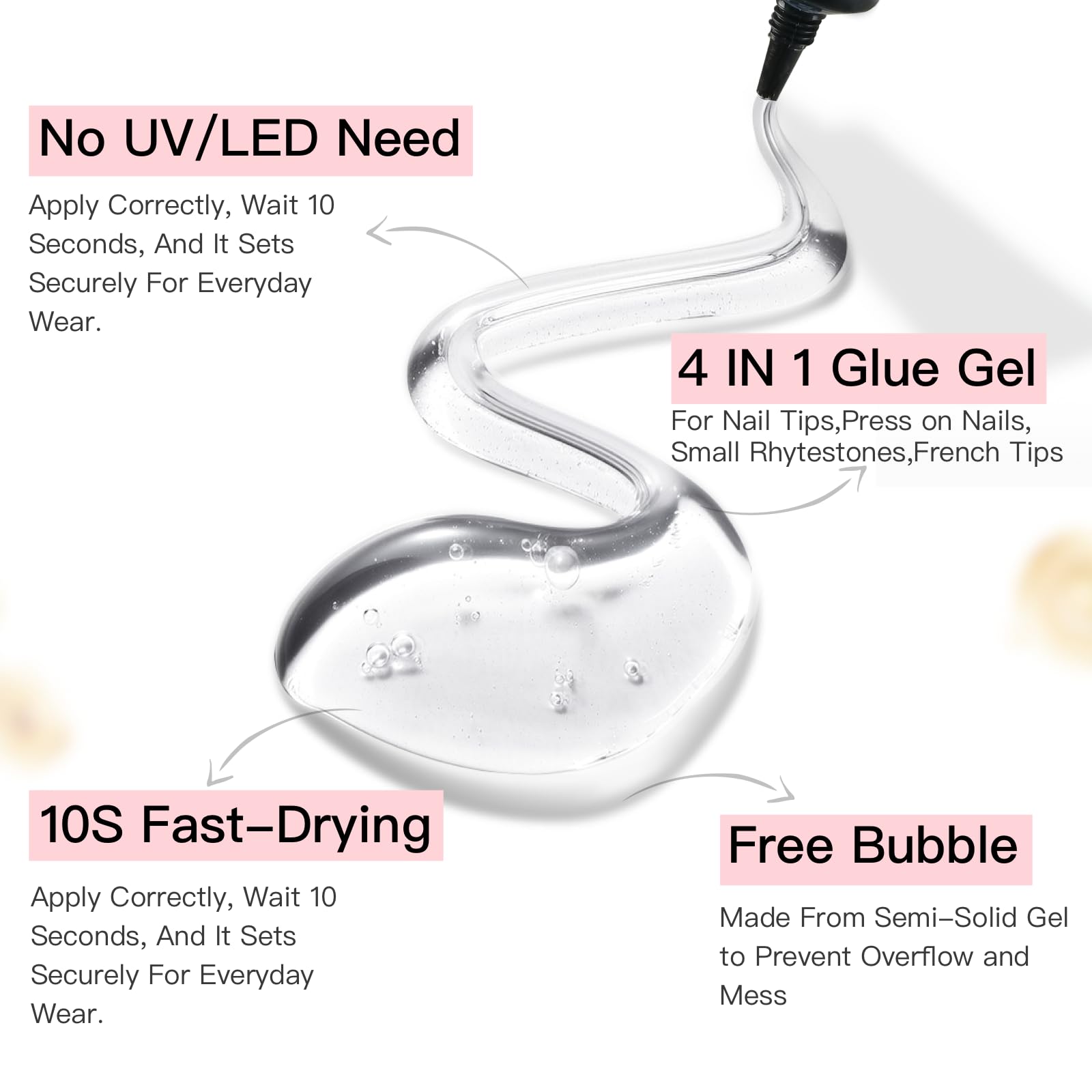 CurvLife semi-solid glue close-up showing gel texture and drip-proof nozzle benefit