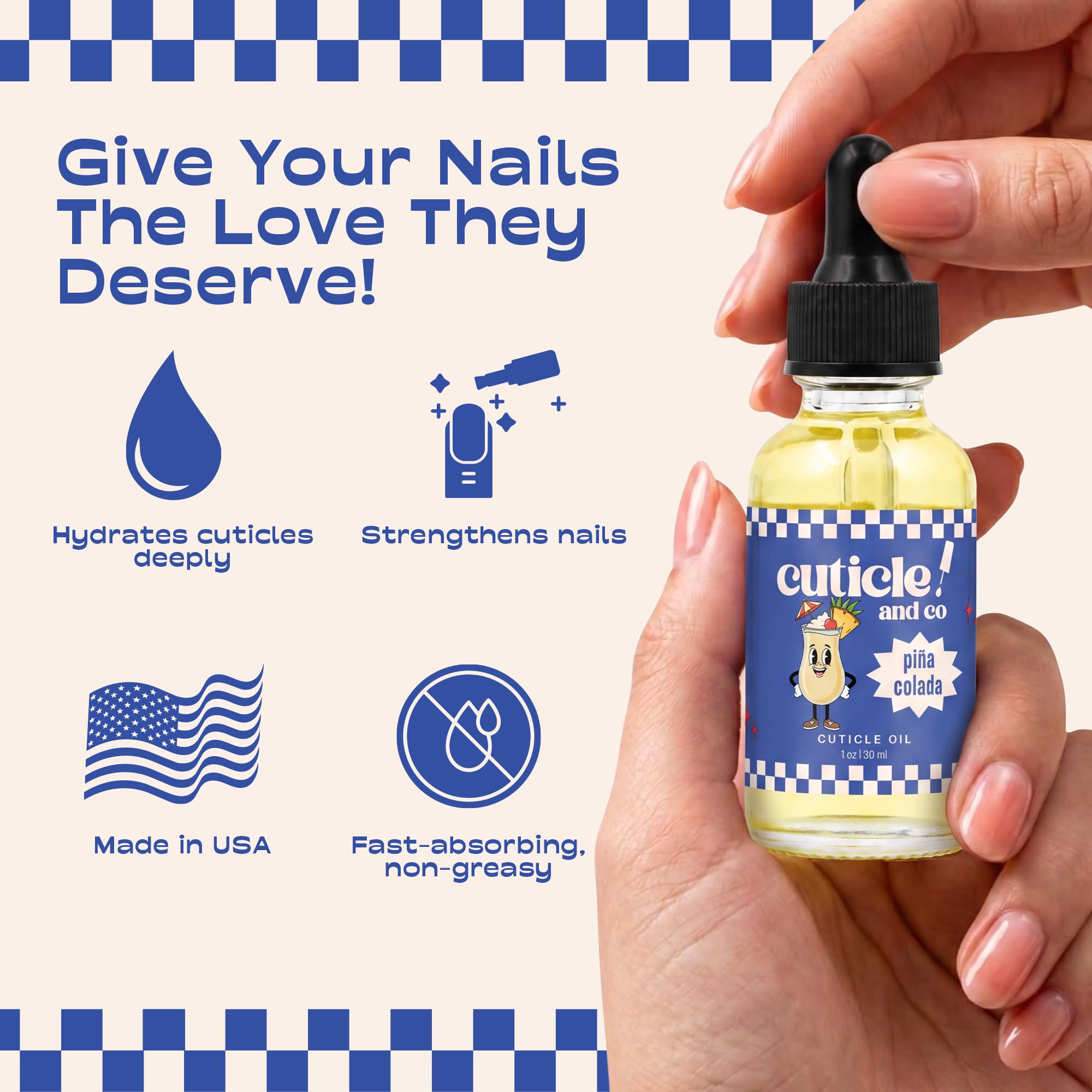 Cuticle And Co bottle beside pineapple slice highlighting piña colada scent
