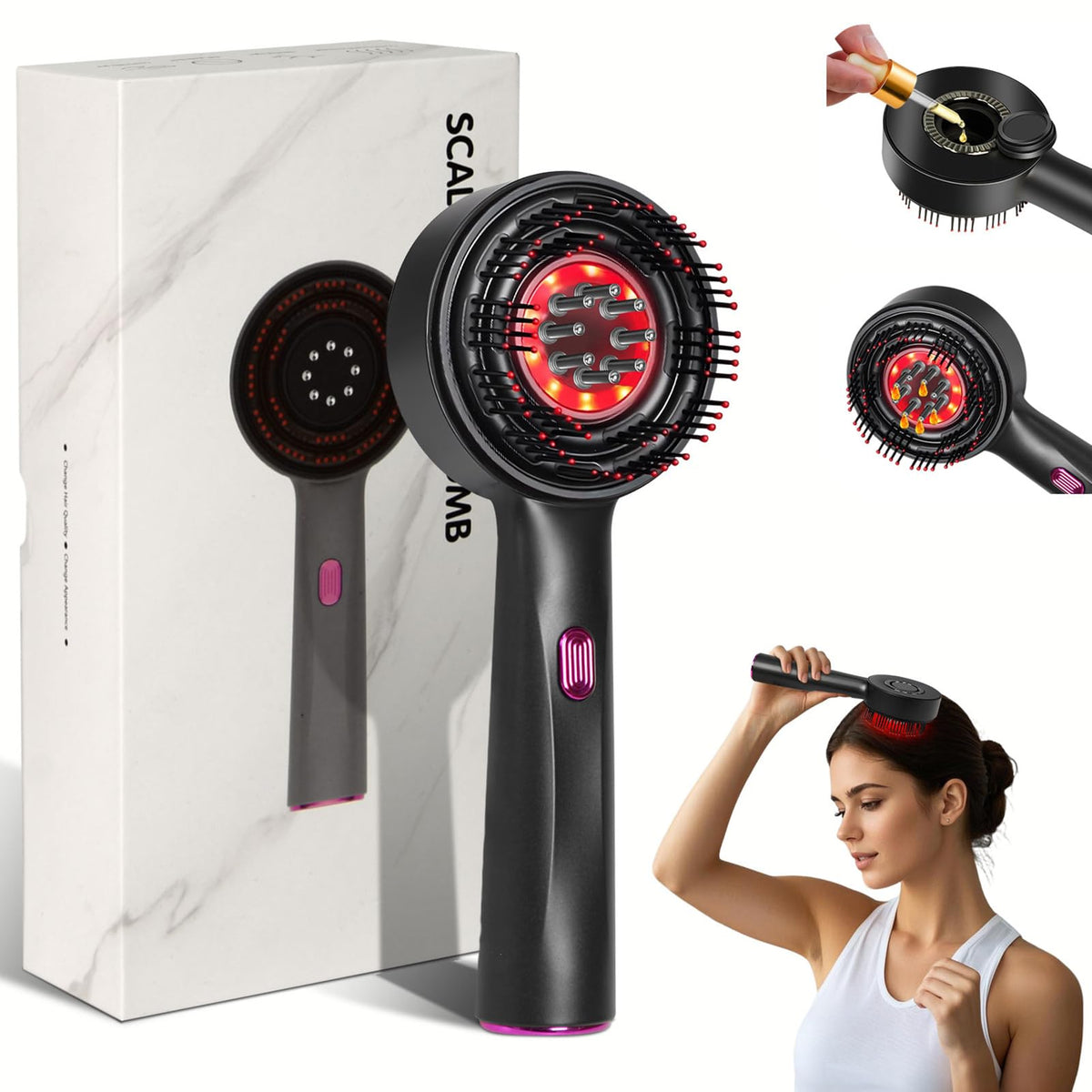 CWTUL front view of laser comb showing buttons and ergonomic grip for easy use