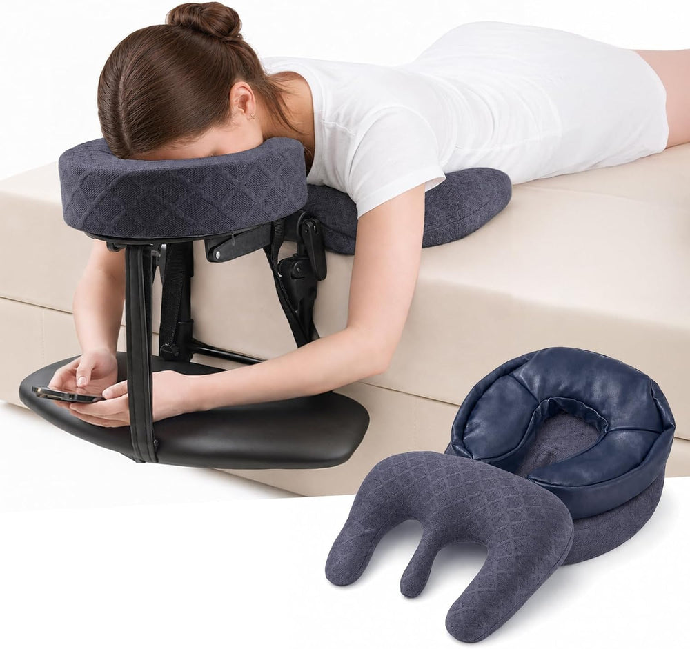 Cxgros headrest front view showing stable frame and face cradle, improves at-home massage comfort