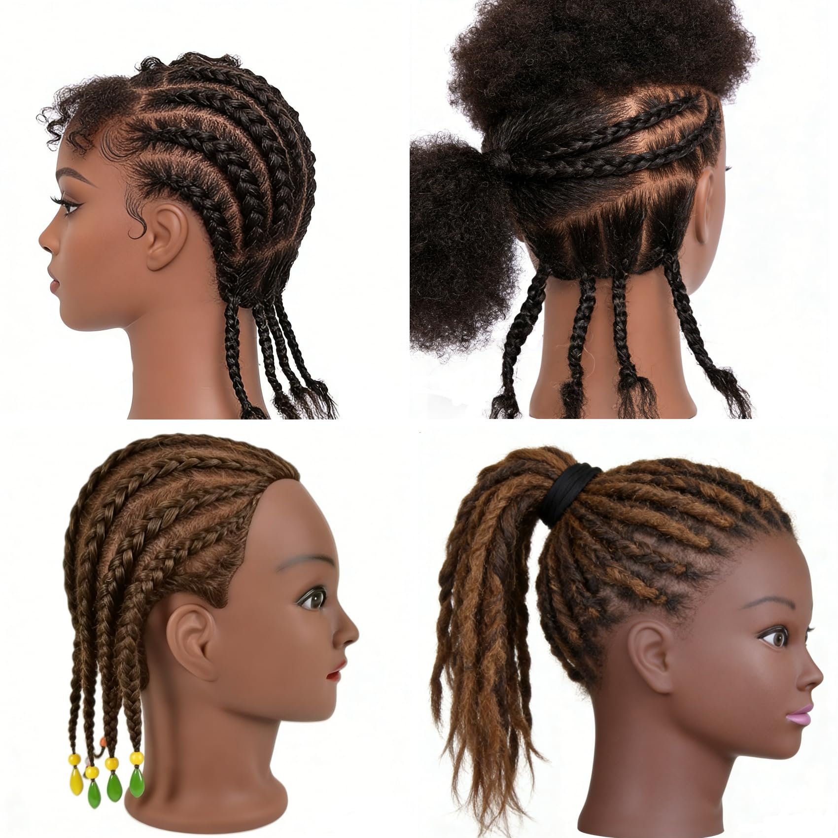 Czrleaty mannequin head mounted on clamp stand for stable salon-style practice