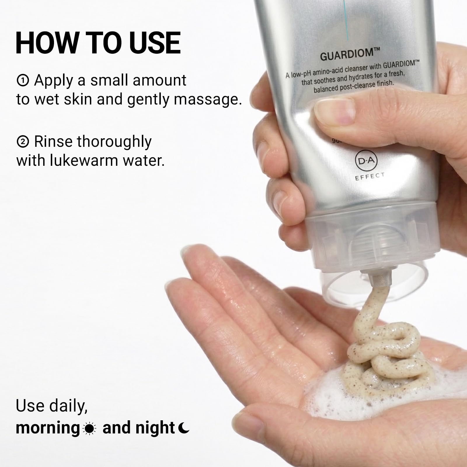 DA EFFECT bottle held in hand to show 90ml size and scale