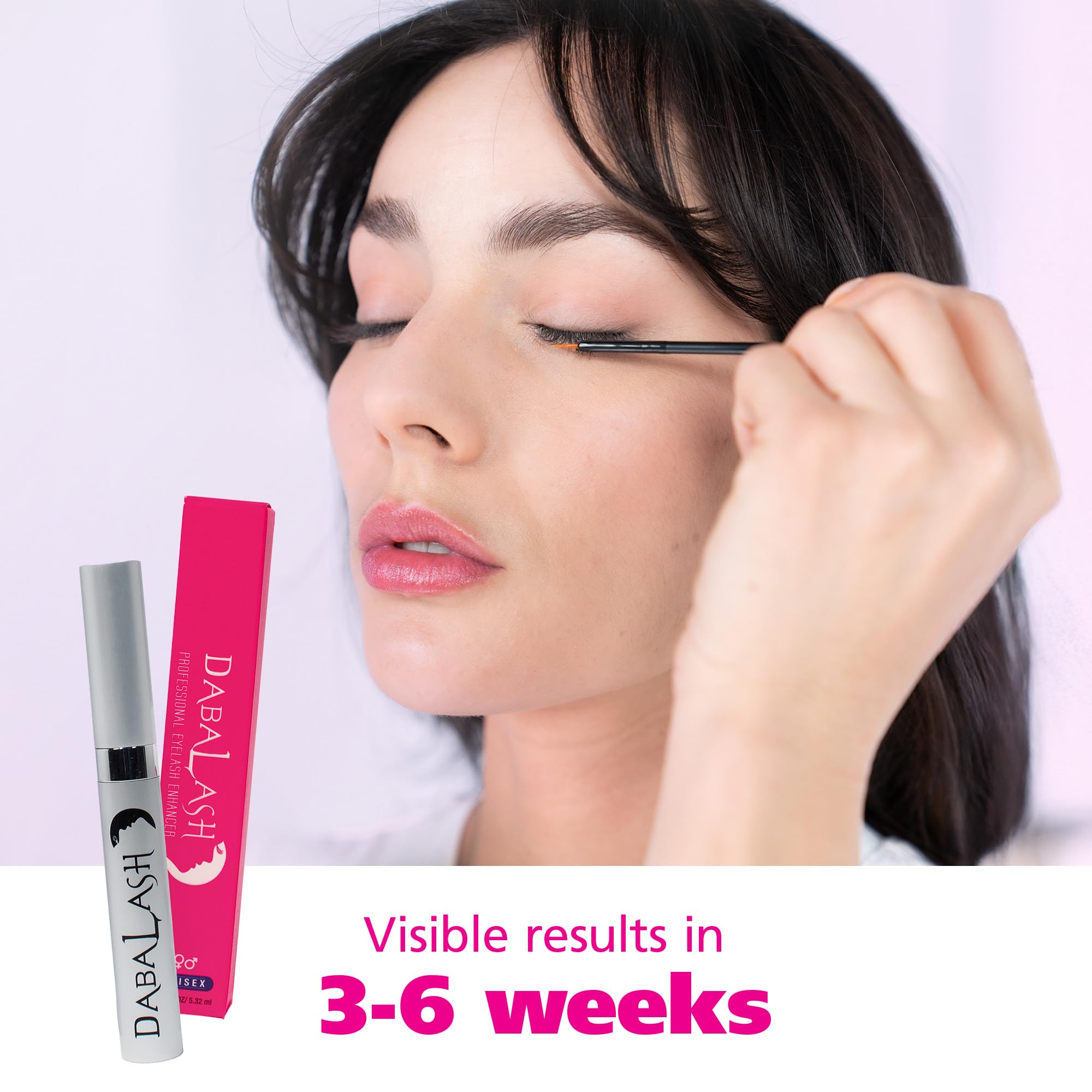 Dabalash before and after lashes showing fuller-looking lashes after consistent use