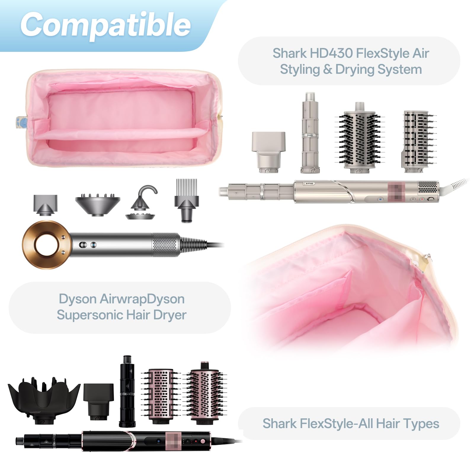 dadop inside with Dyson Airwrap and attachments organized for travel