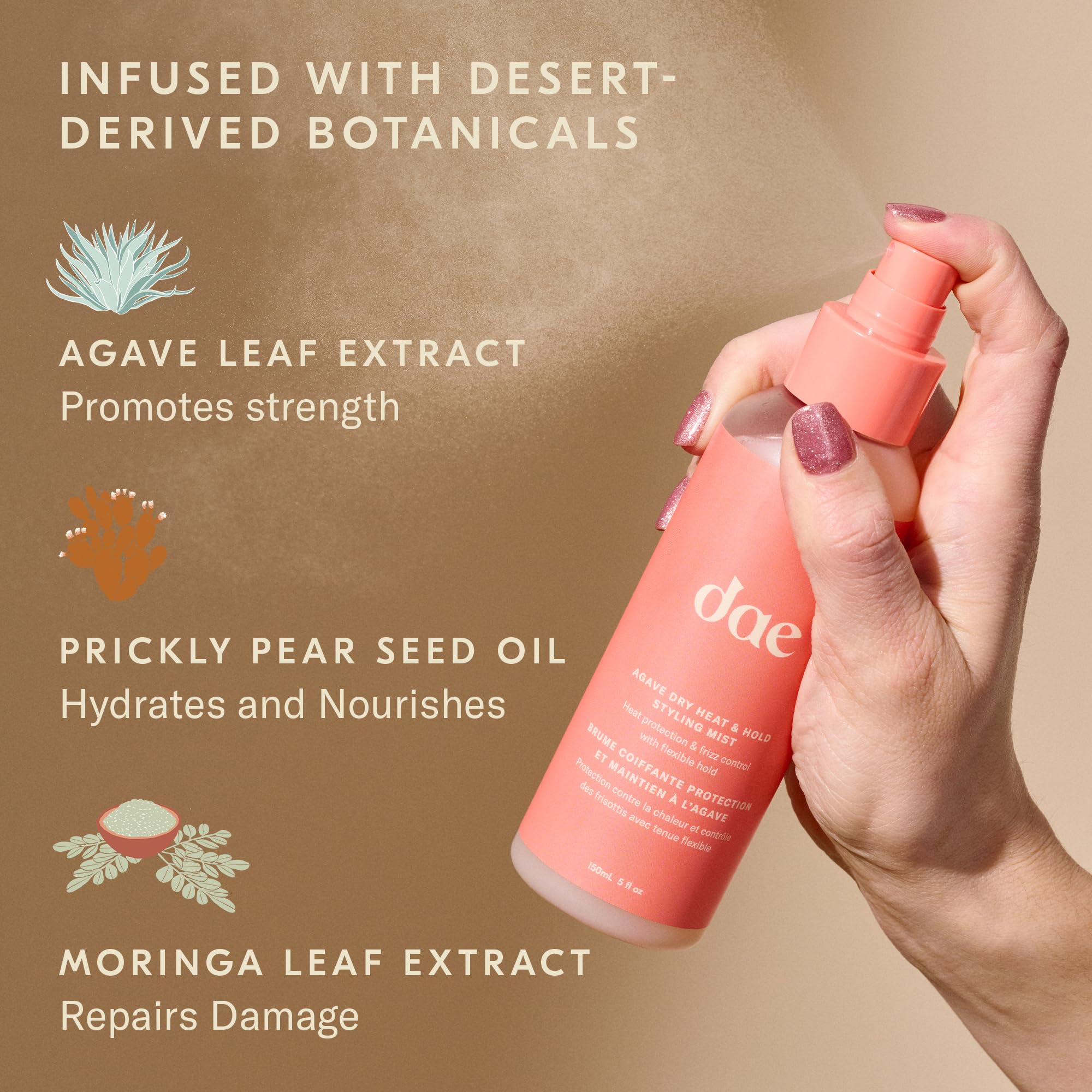 DAE fine mist close-up demonstrating even application and weightless coverage