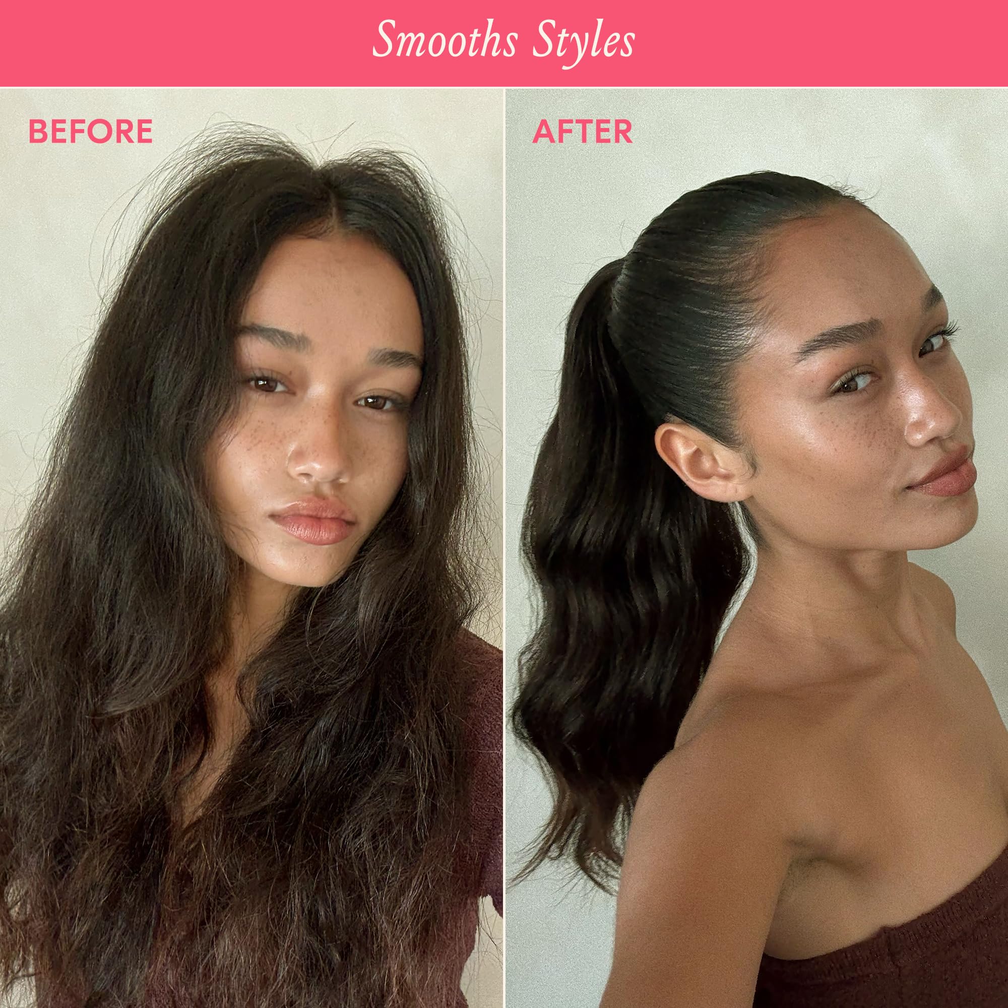 DAE blowout before and after showing reduced frizz and added shine