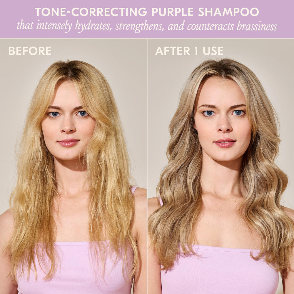 DAE shampoo applied to lightened hair showing brass reduction