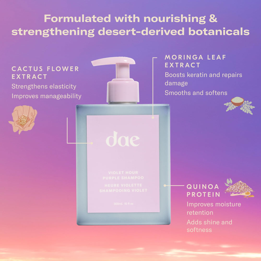 DAE purple shampoo lather texture demonstrating gentle foam