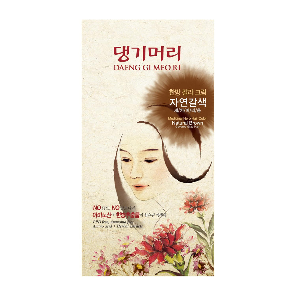 Daeng Gi Meo Ri front packaging showing natural brown color and essentials