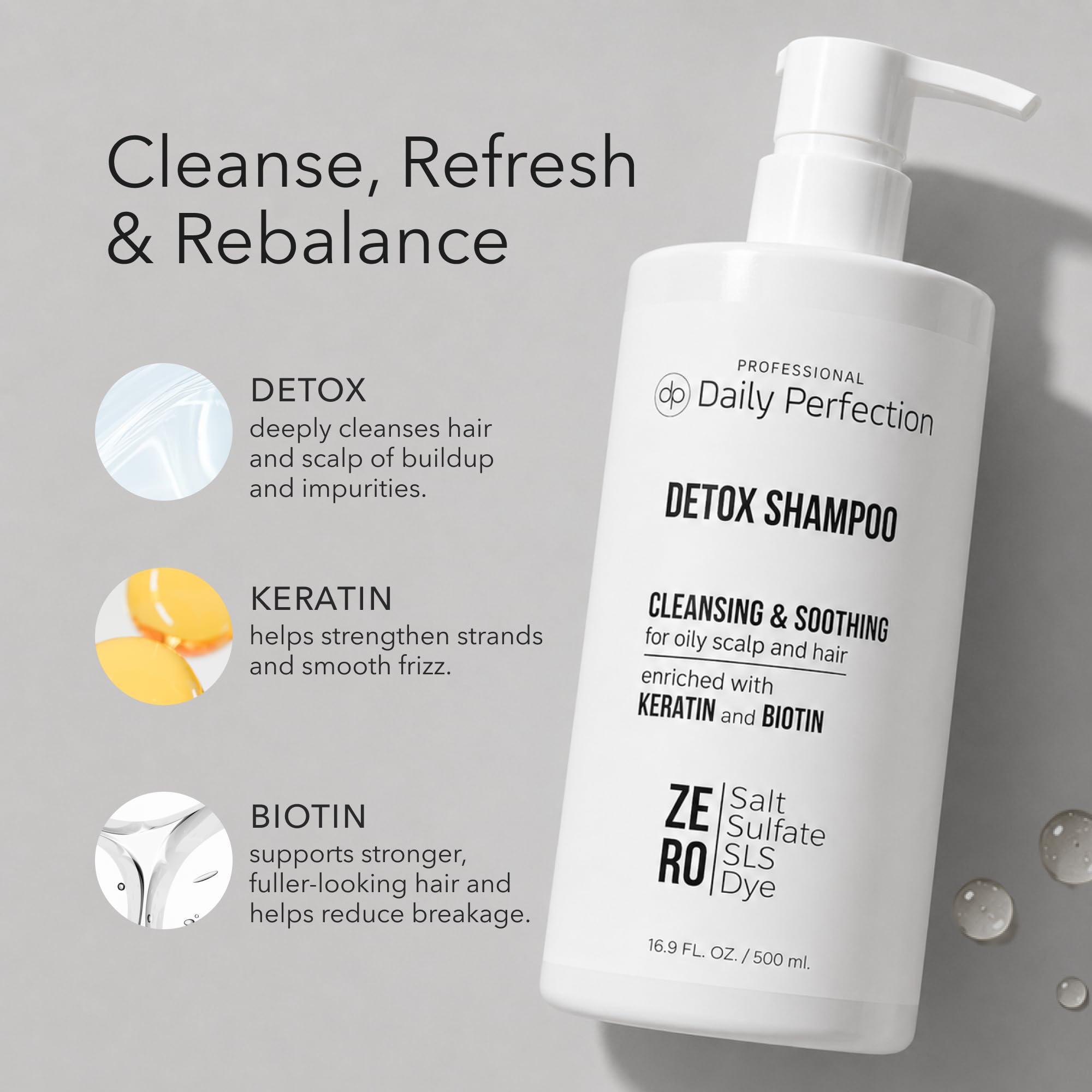 Daily Perfection biotin and keratin ingredient visual showing strengthening benefit